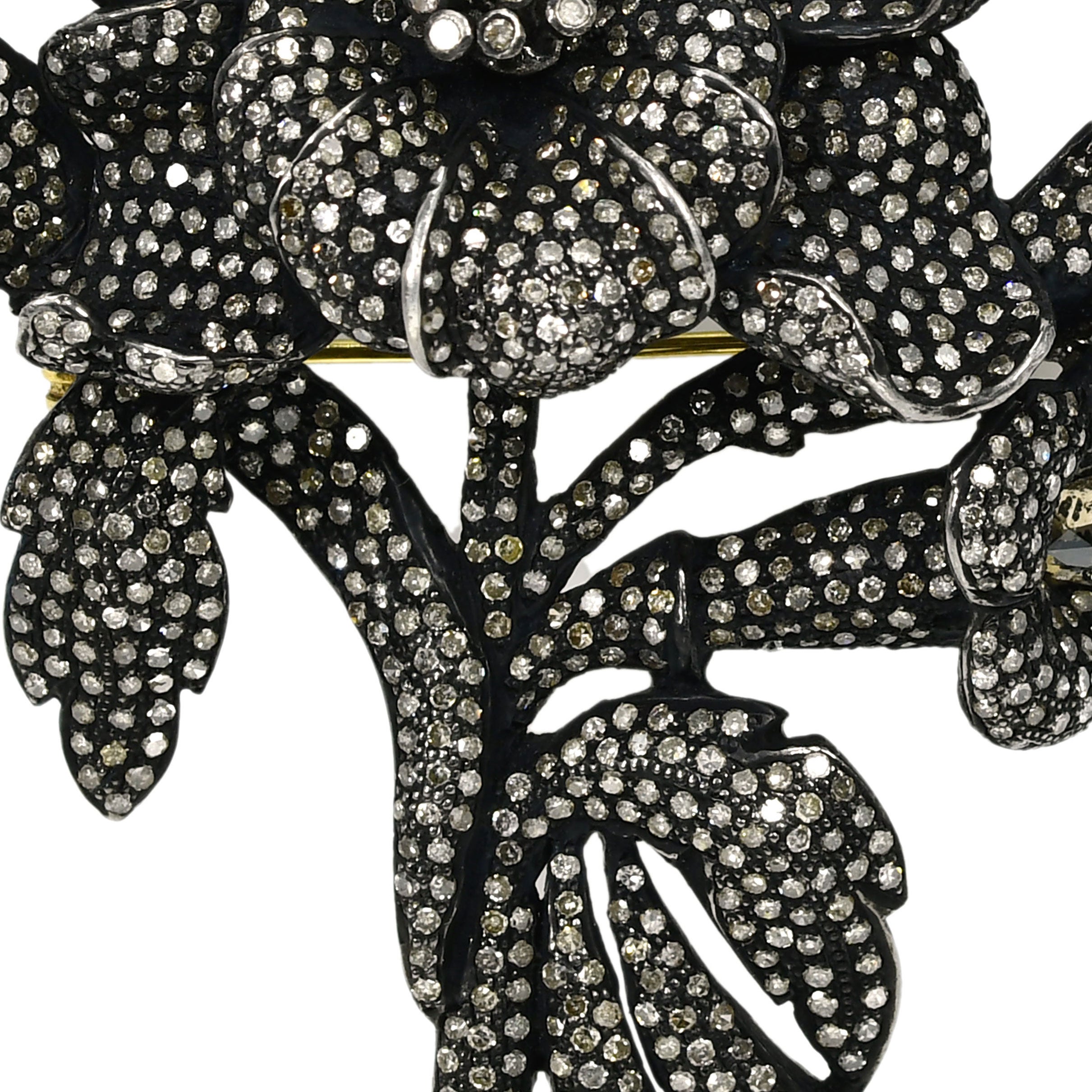 Yellow Gold & Silver Victorian Flower Diamond Pendant-Brooch