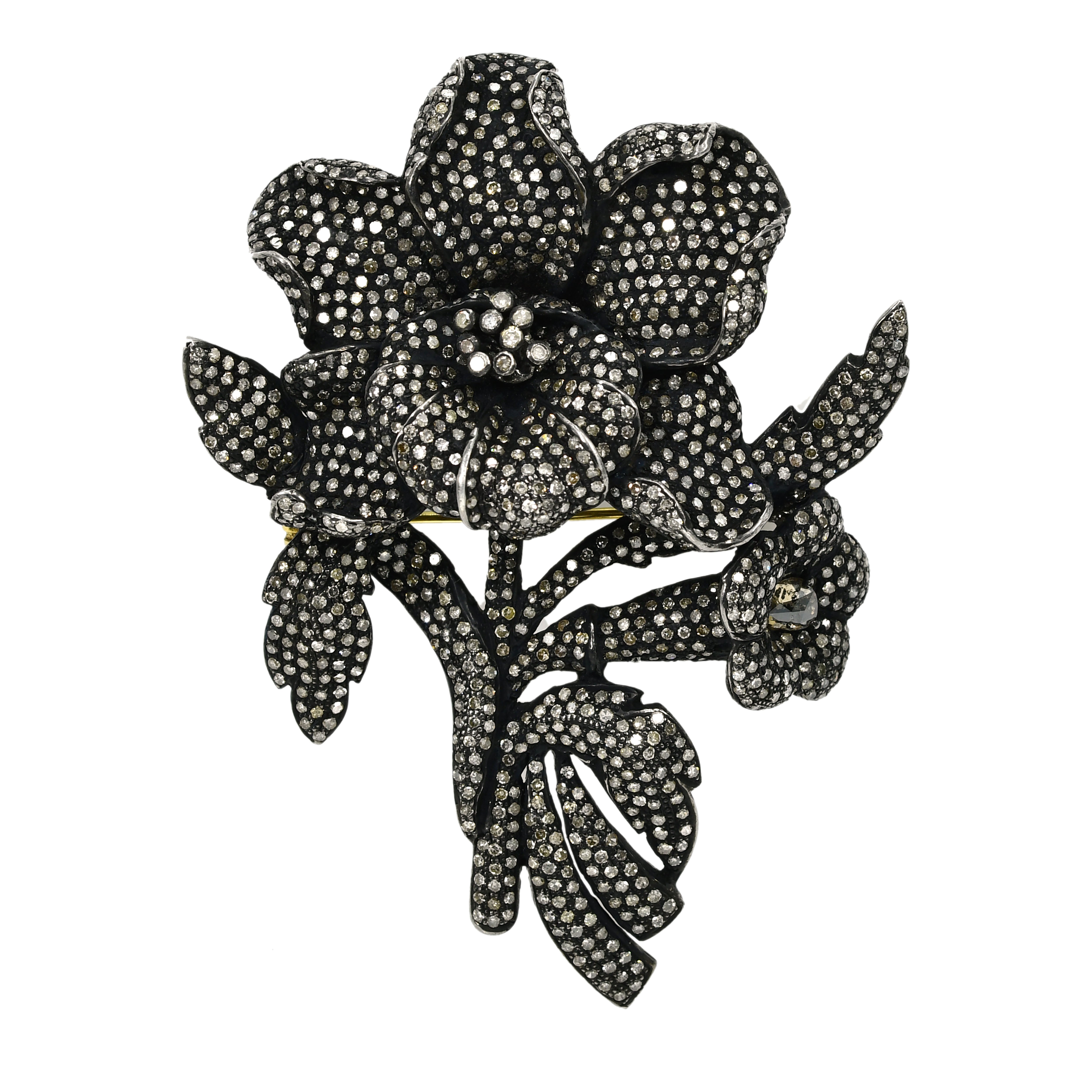 Yellow Gold & Silver Victorian Flower Diamond Pendant-Brooch