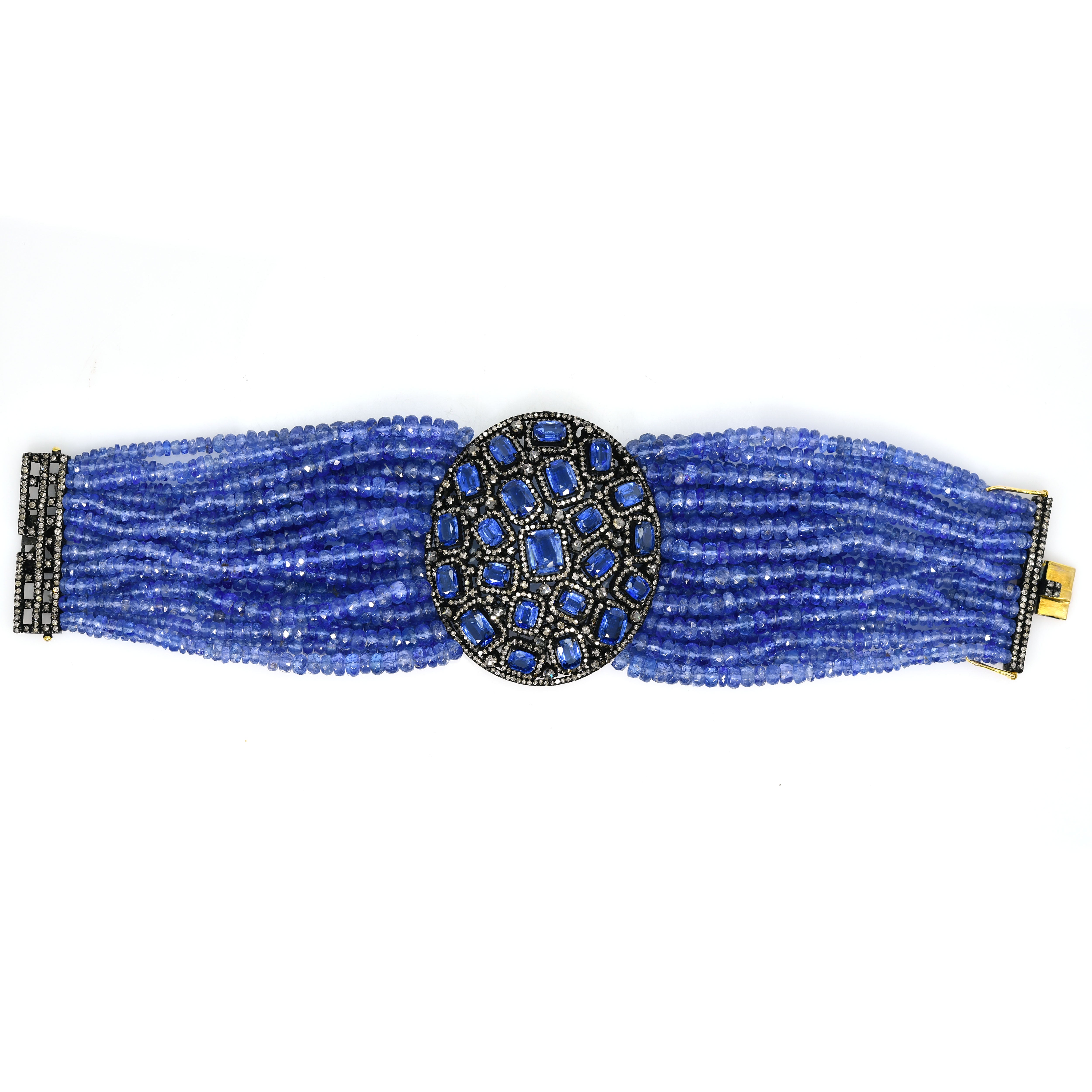 14k Yellow Gold Filigree Bracelet with Kyanite & Tanzanite Diamond