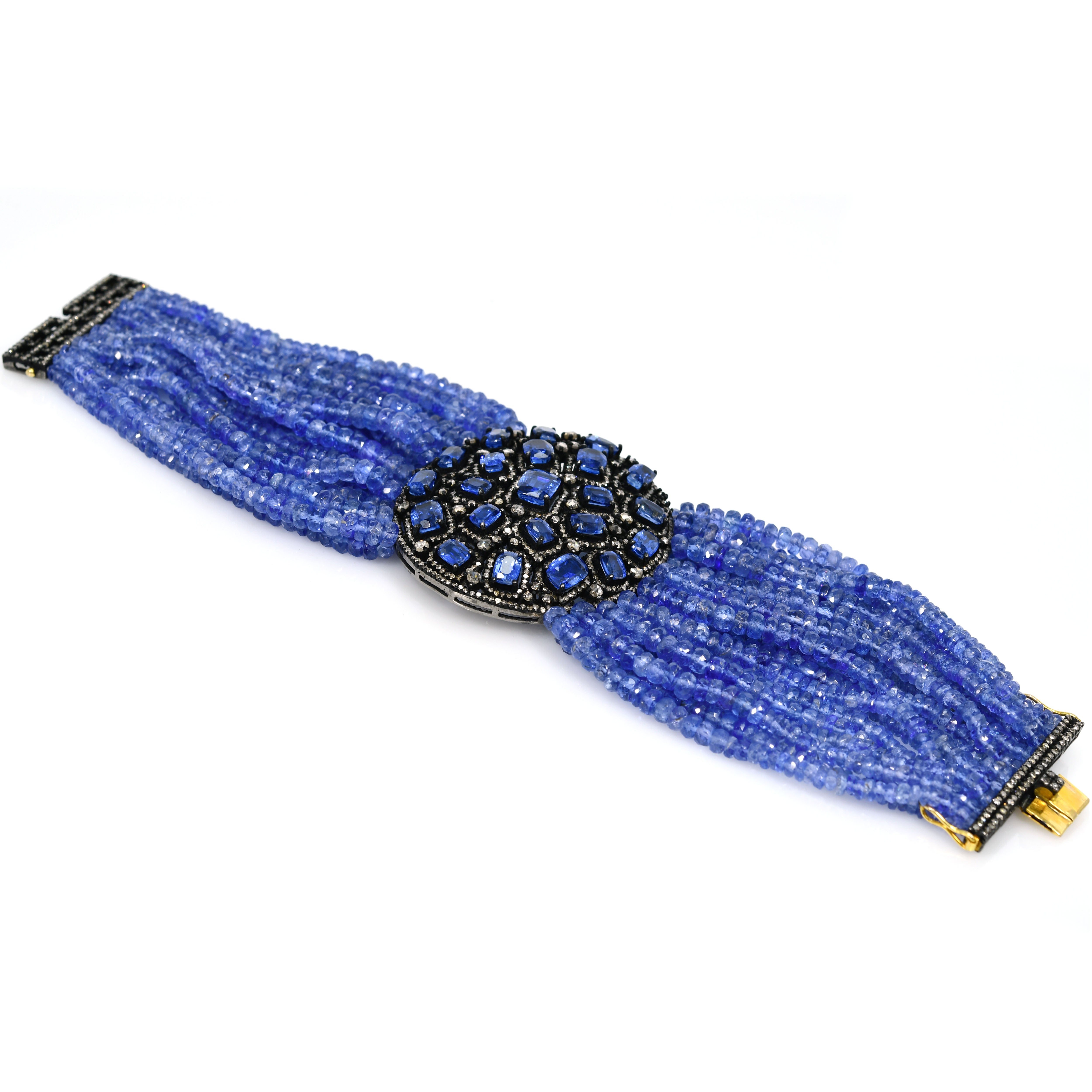 14k Yellow Gold Filigree Bracelet with Kyanite & Tanzanite Diamond
