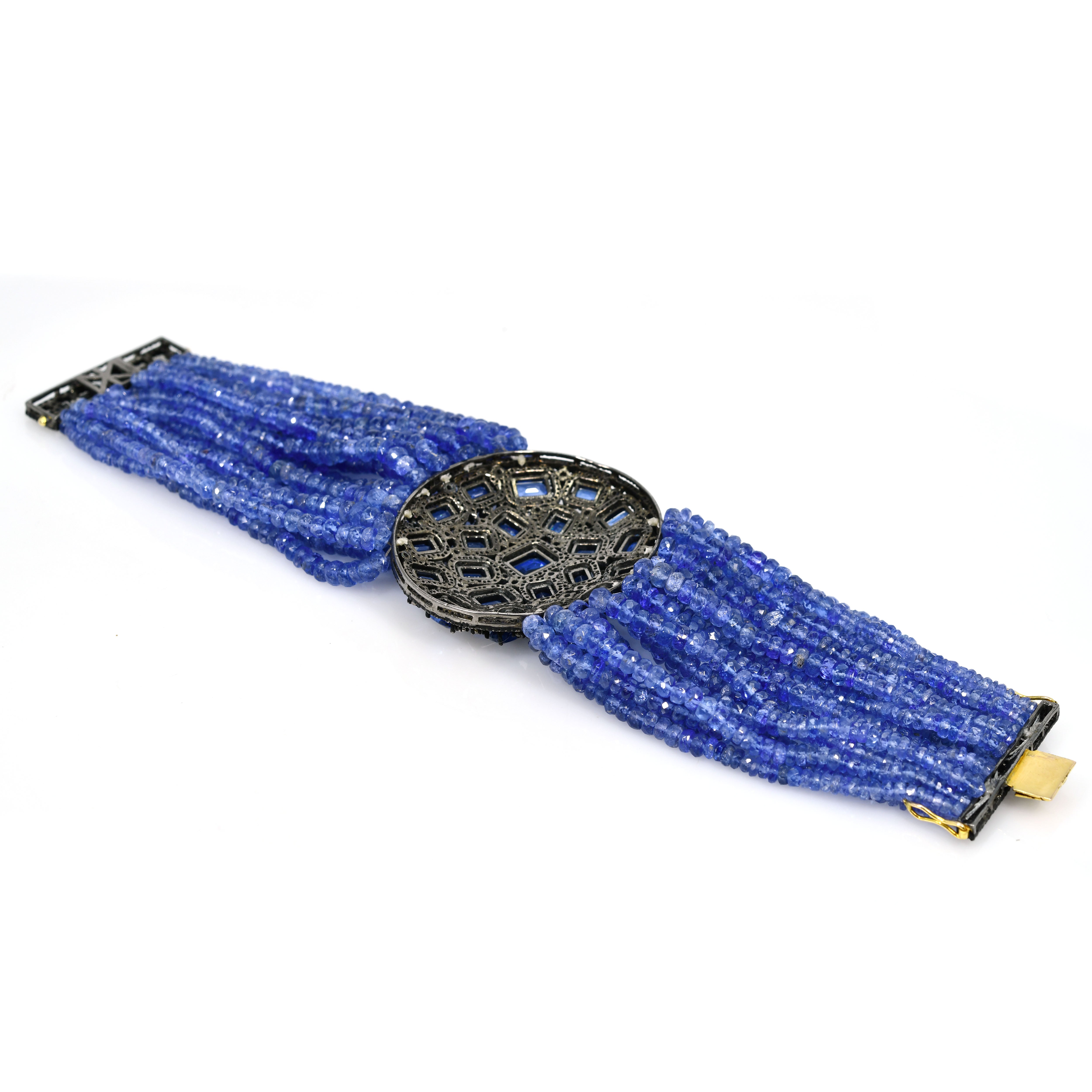 14k Yellow Gold Filigree Bracelet with Kyanite & Tanzanite Diamond