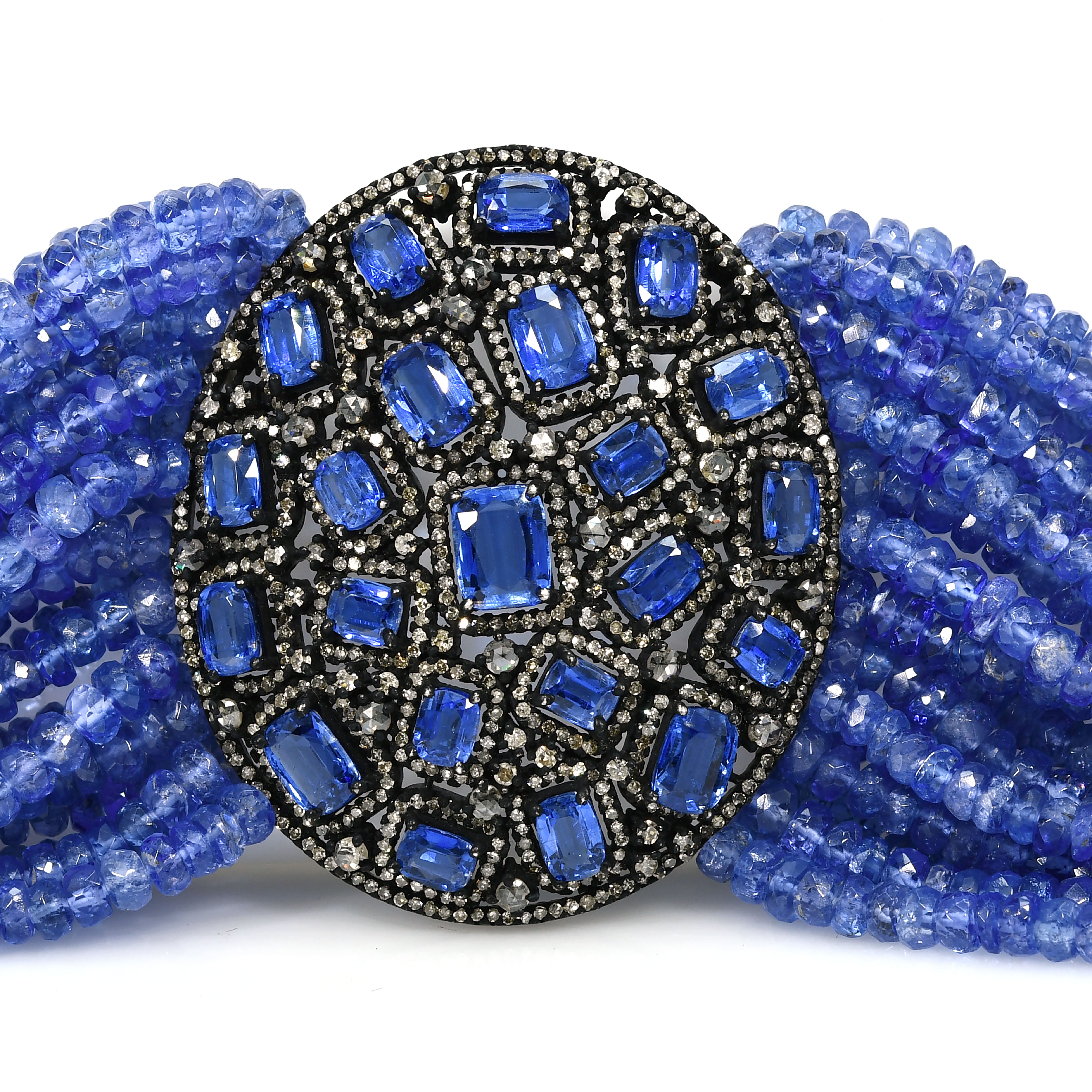 14k Yellow Gold Filigree Bracelet with Kyanite & Tanzanite Diamond
