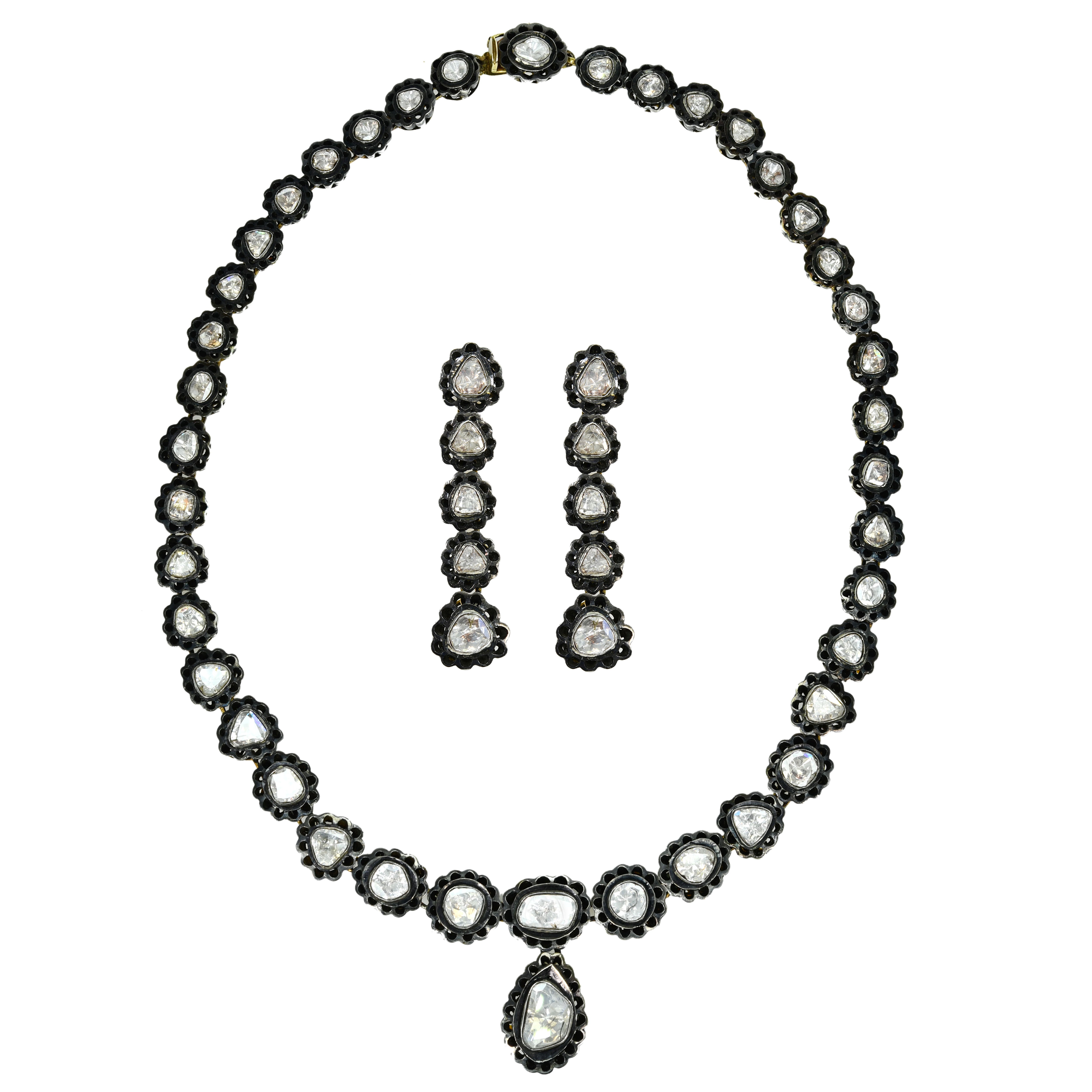 Victorian Yellow Gold & Silver Diamond Necklace Set
