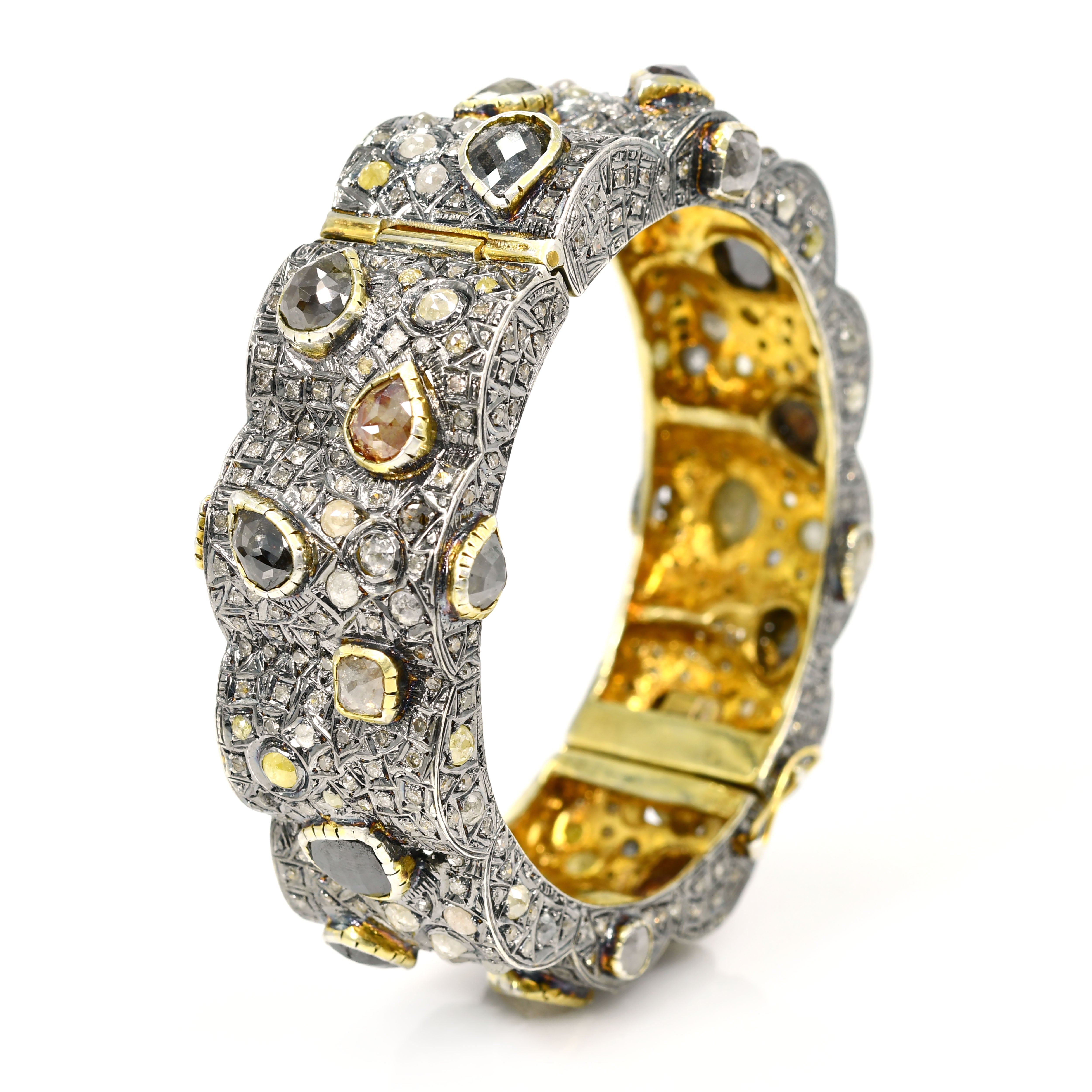 14k Yellow Gold Diamond Bangle with Round & Pear Accents
