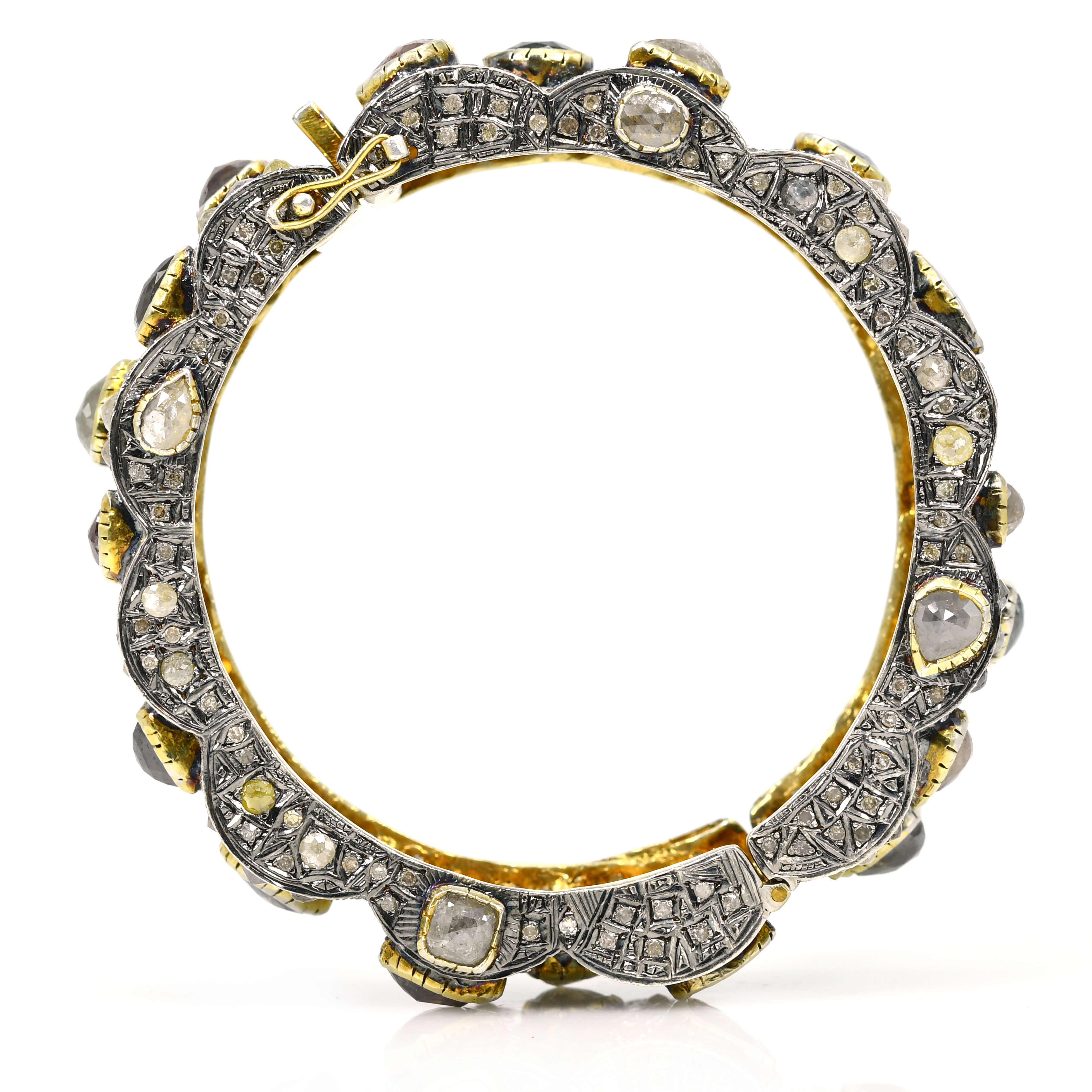 14k Yellow Gold Diamond Bangle with Round & Pear Accents