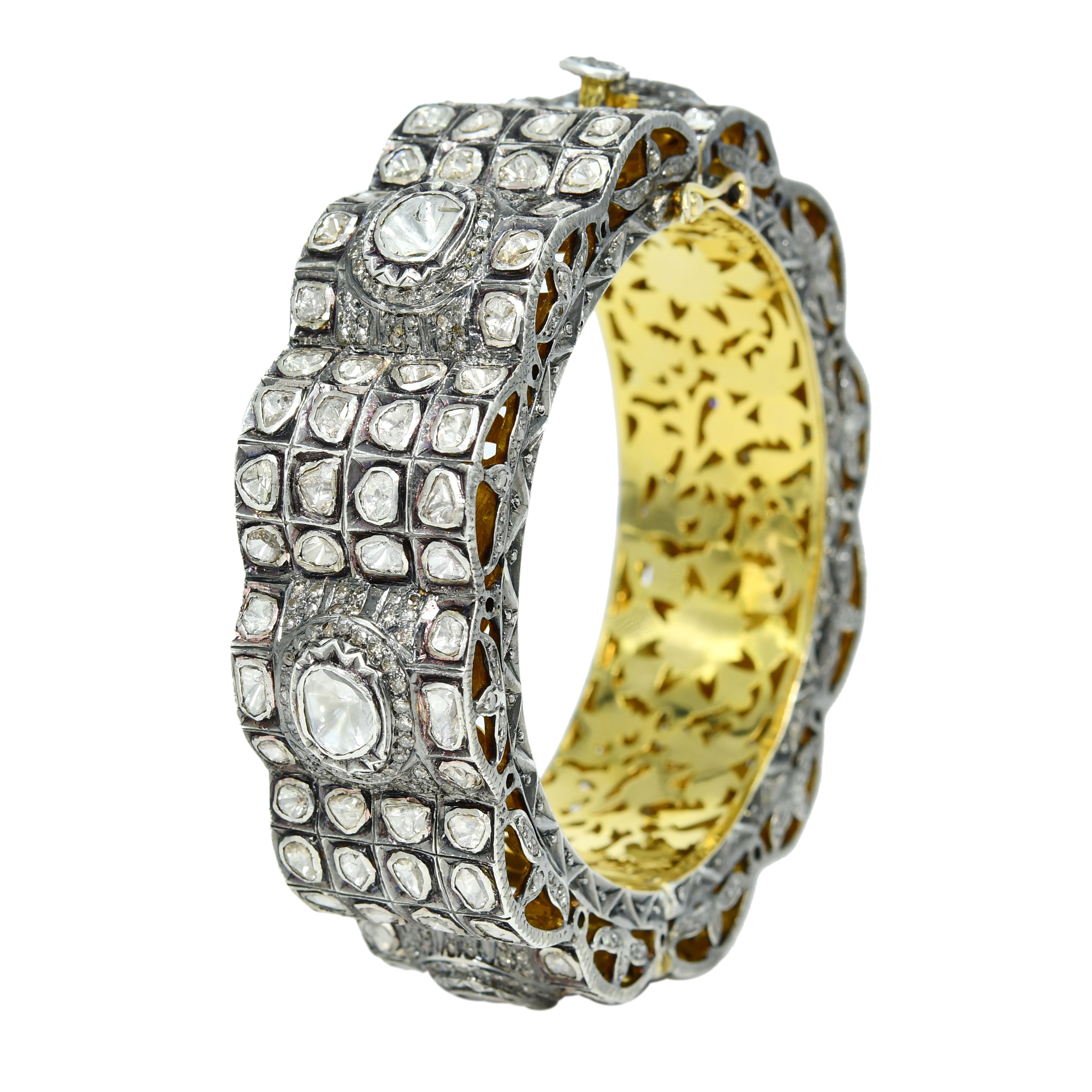 14k Yellow Gold Designer Diamond Royal Bangle