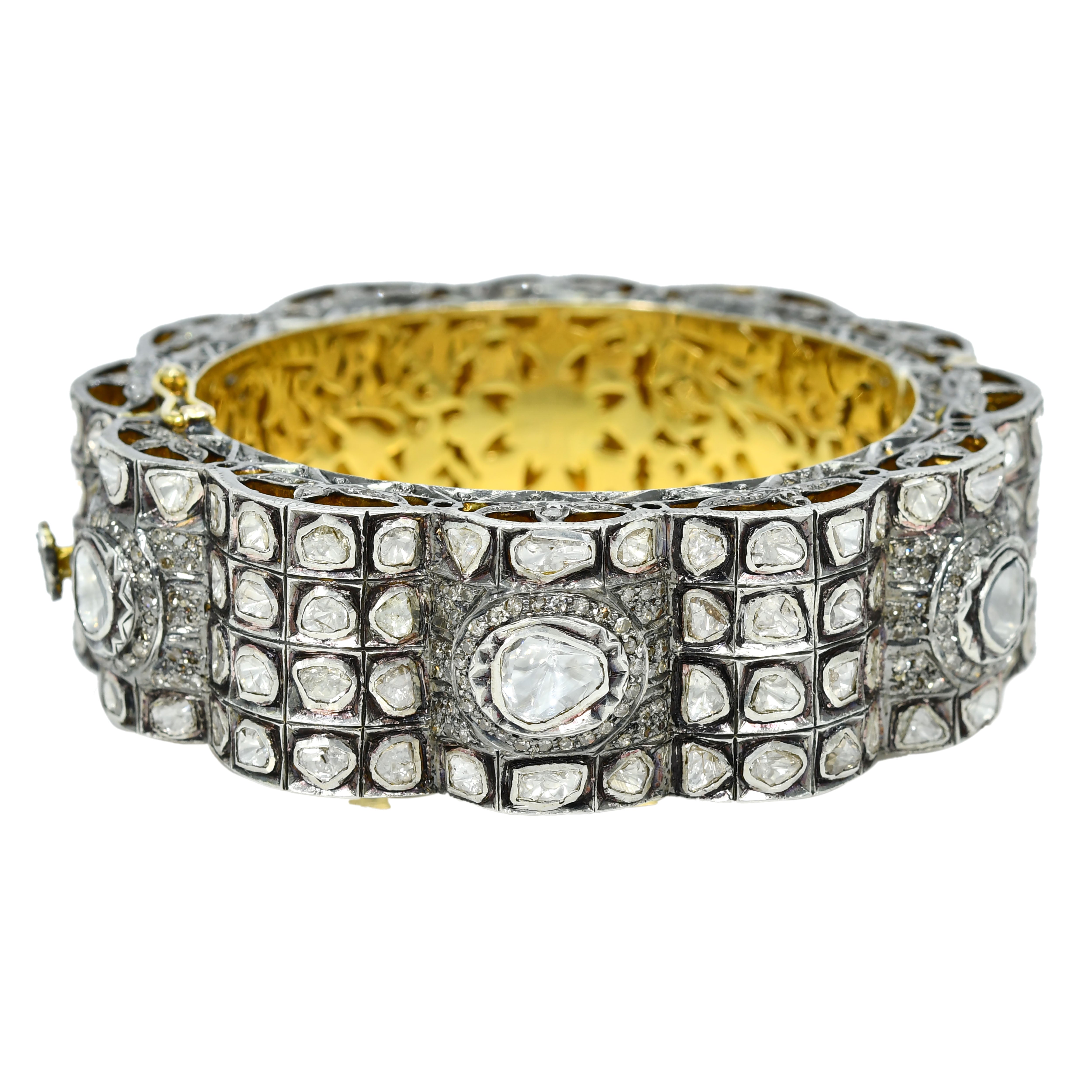 14k Yellow Gold Designer Diamond Royal Bangle
