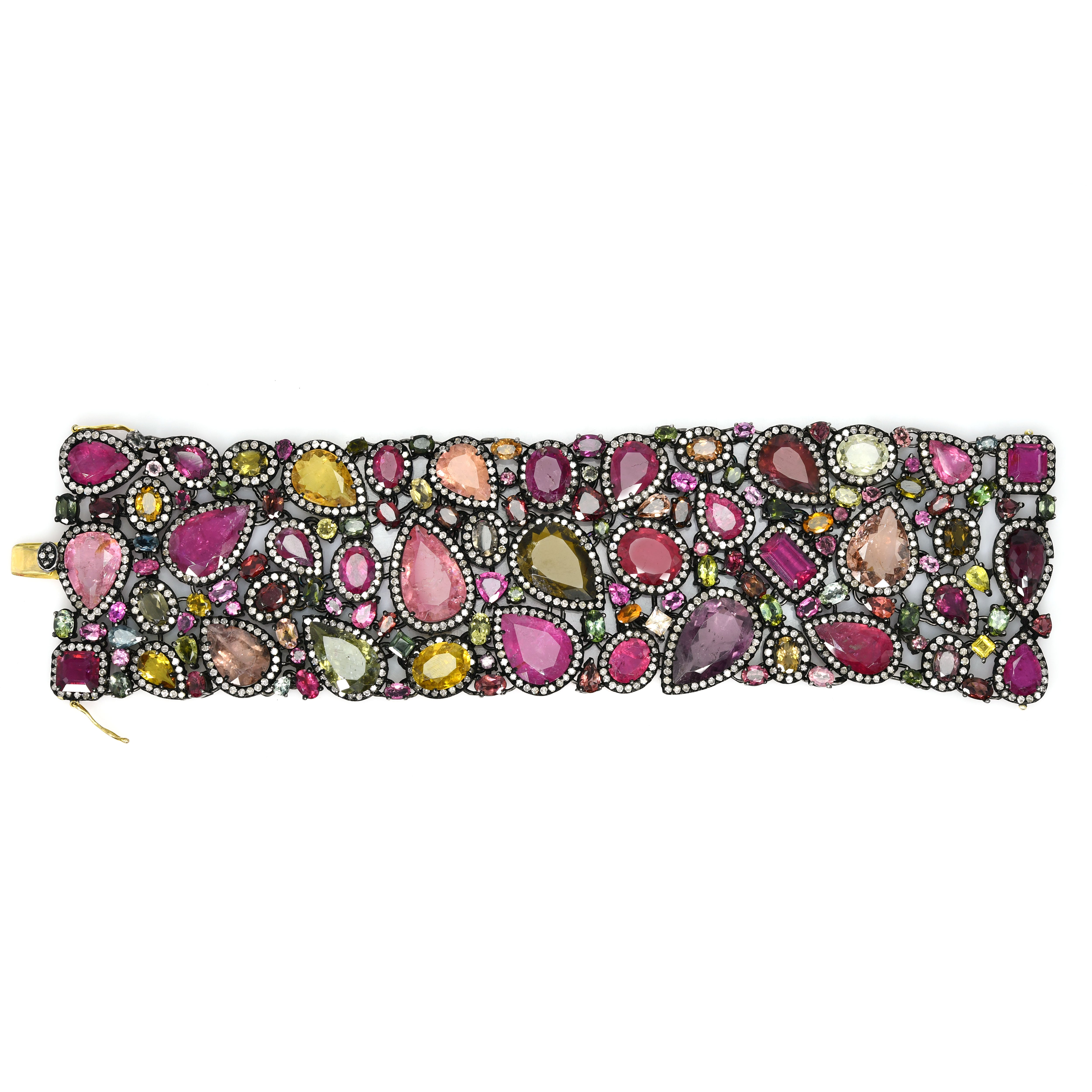 14k Yellow Gold Natural Tourmaline & Diamond Multi-Gem Bracelet