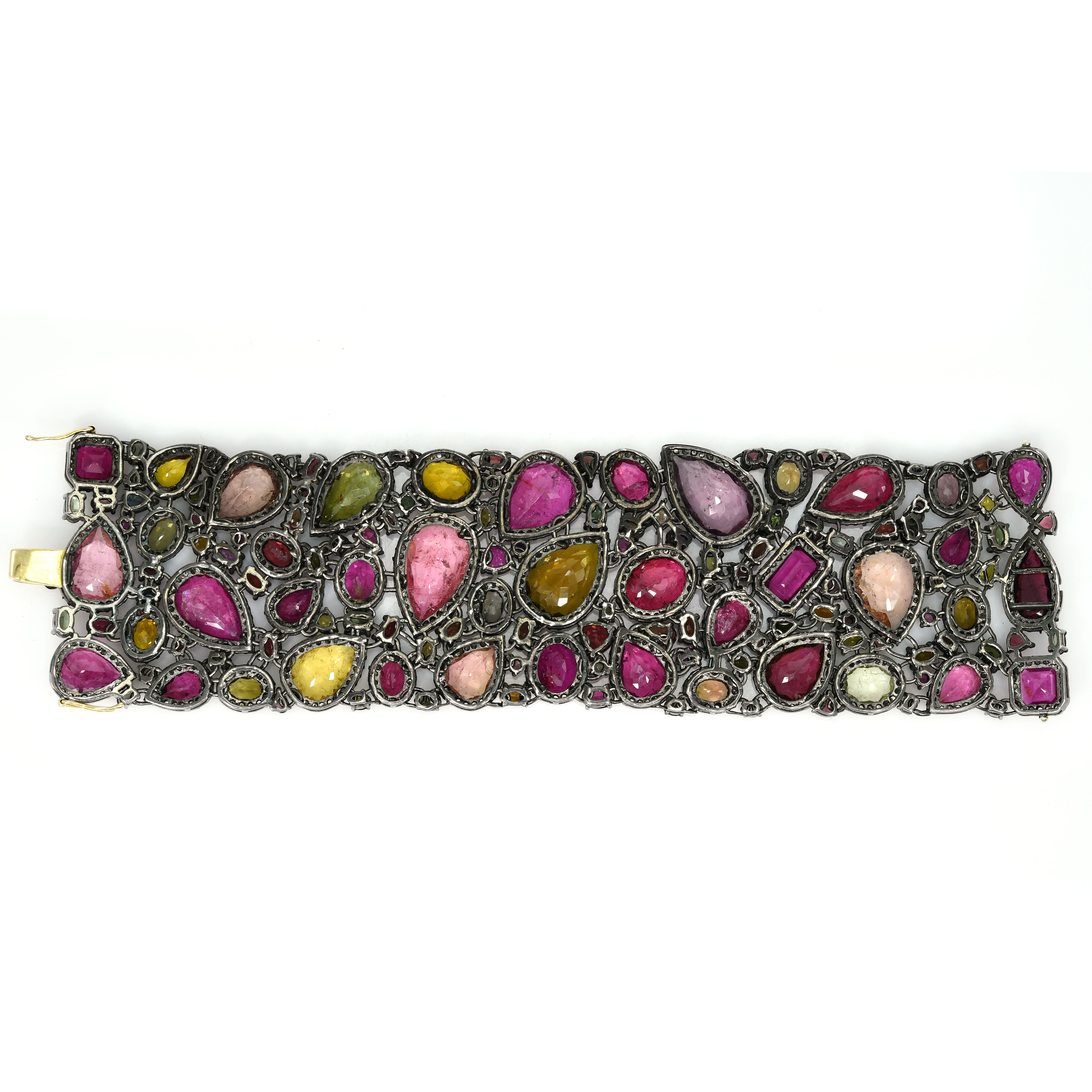 14k Yellow Gold Natural Tourmaline & Diamond Multi-Gem Bracelet