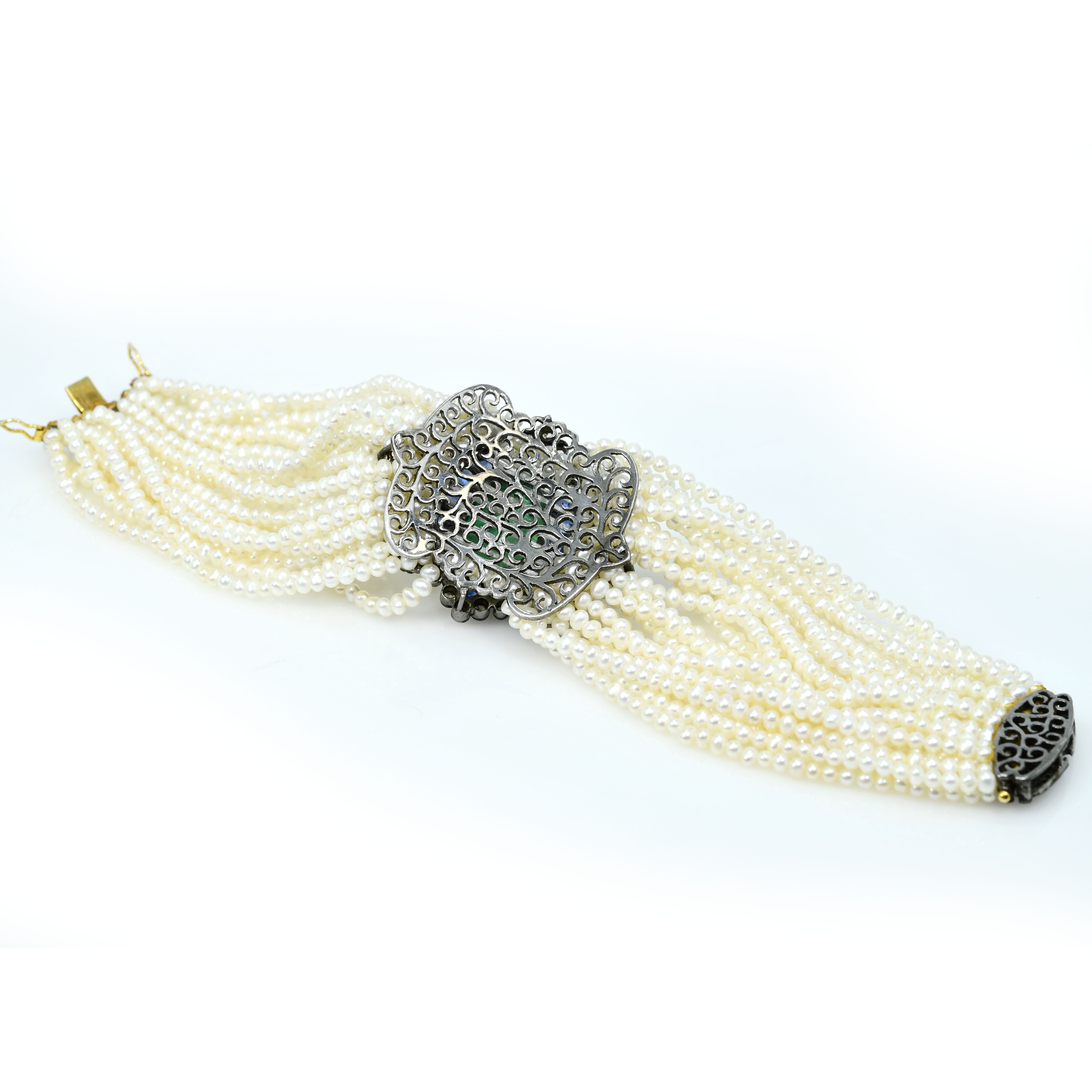 14k Yellow Gold Mixed-Stone Bracelet with Freshwater Pearls, Sapphire & Emerald