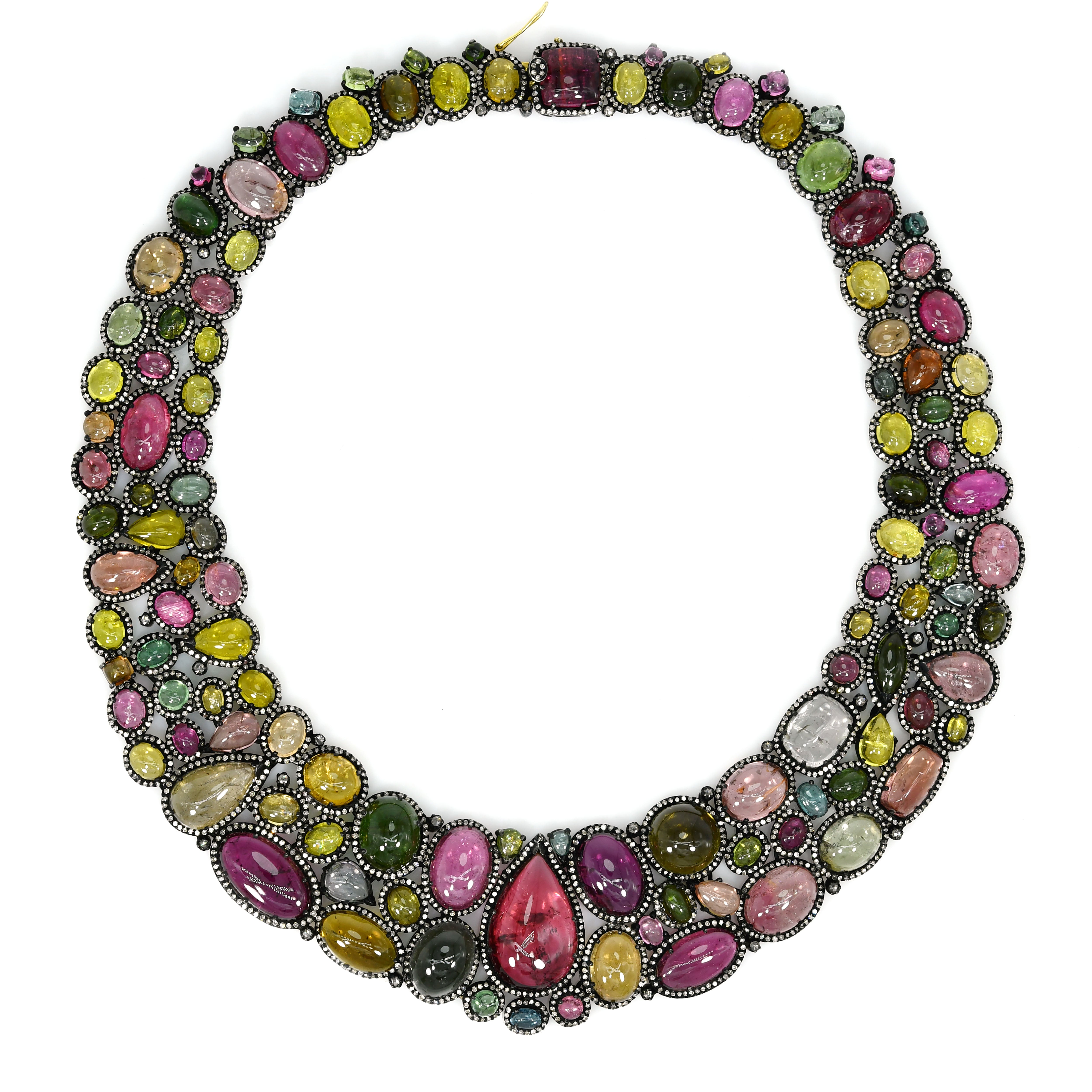 Victorian Tourmaline & Rose-Cut Diamond Necklace - Yellow Gold & Silver