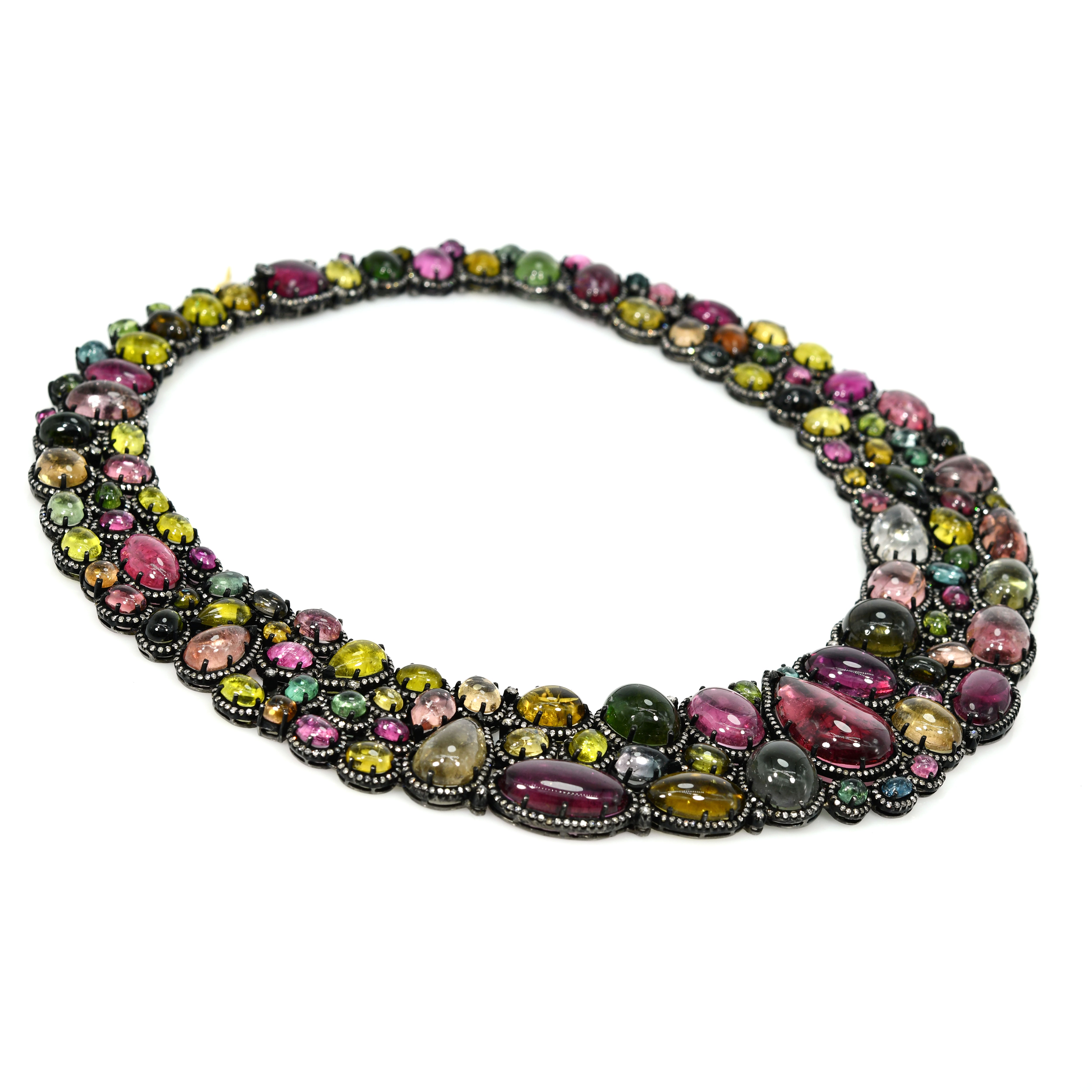 Victorian Tourmaline & Rose-Cut Diamond Necklace - Yellow Gold & Silver