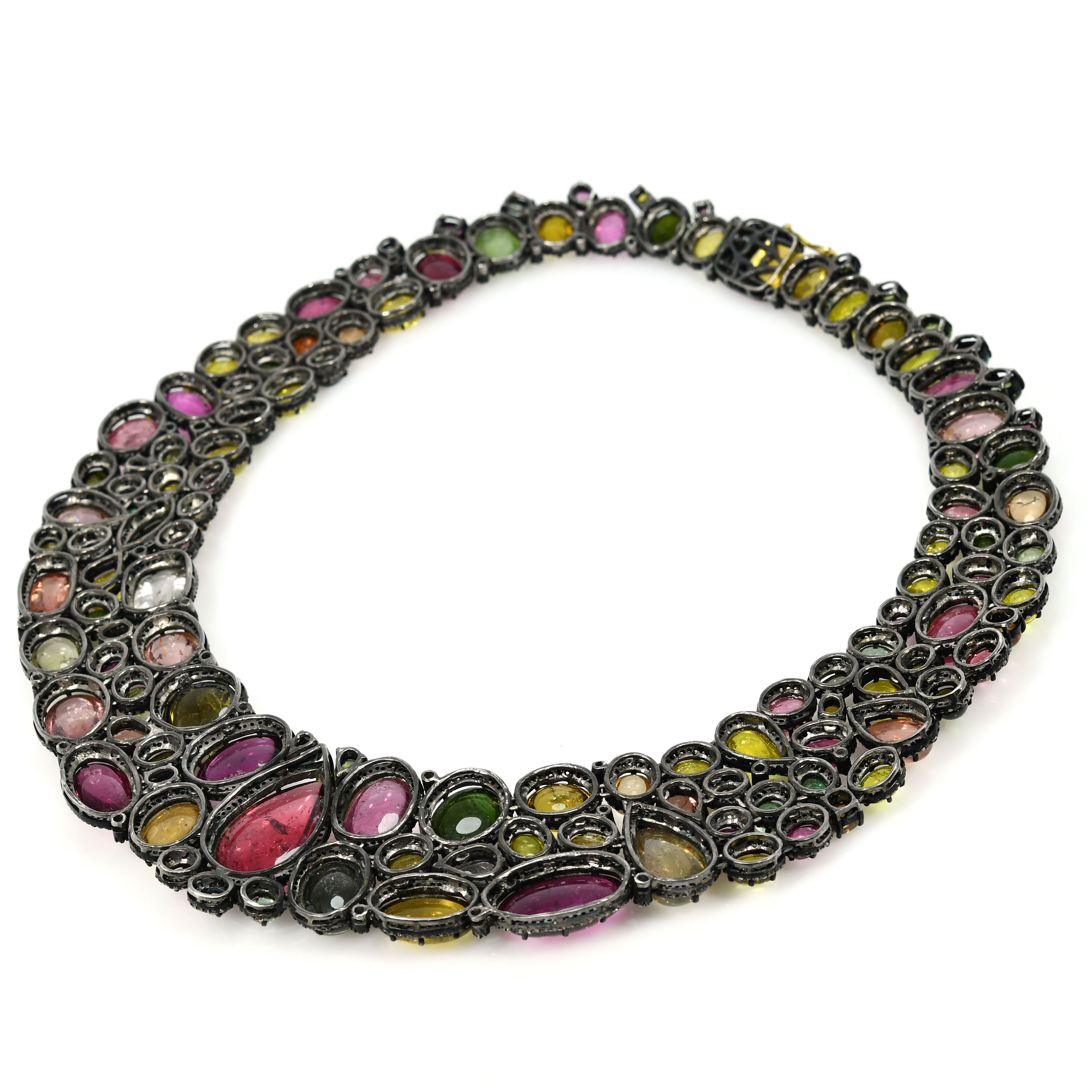 Victorian Tourmaline & Rose-Cut Diamond Necklace - Yellow Gold & Silver