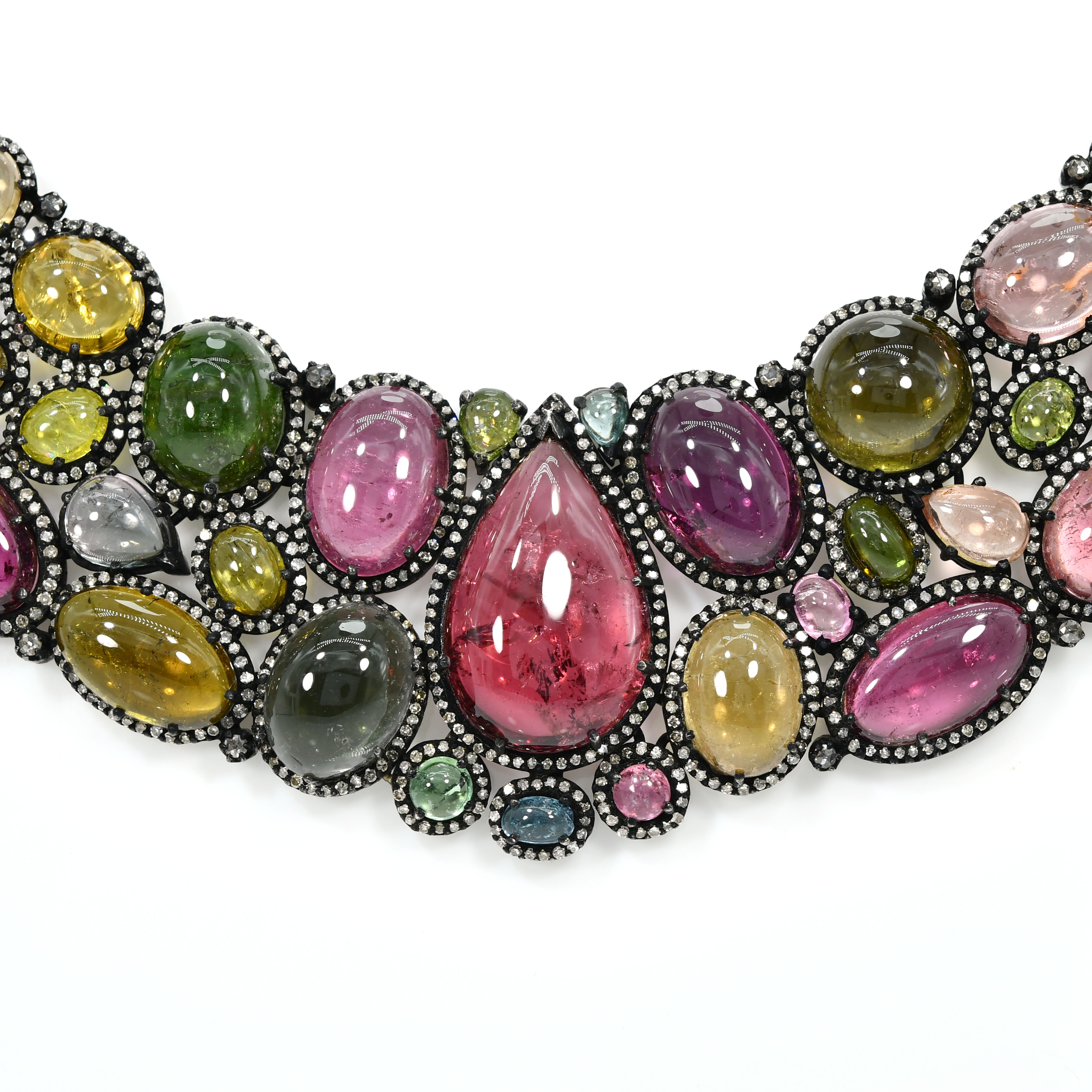 Victorian Tourmaline & Rose-Cut Diamond Necklace - Yellow Gold & Silver