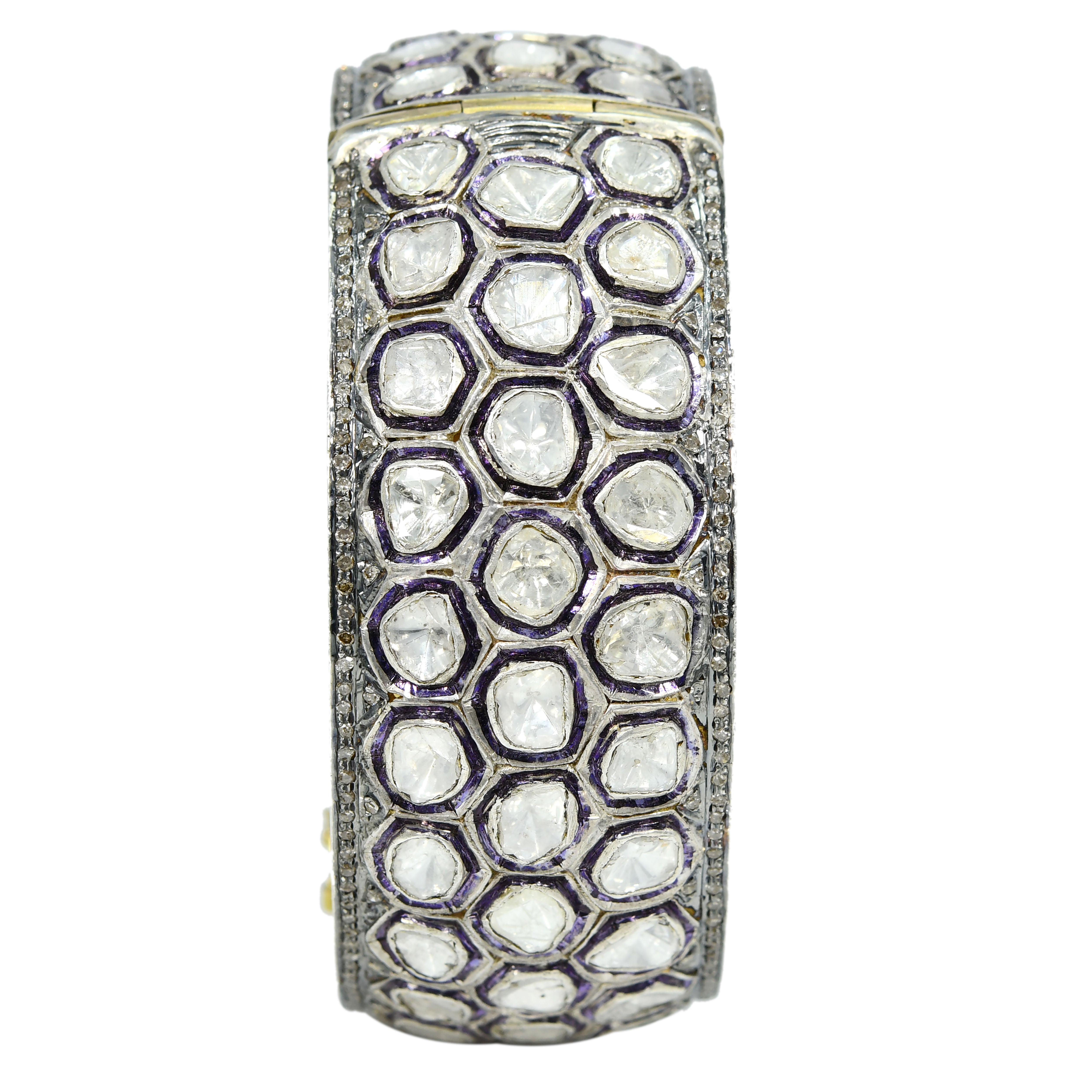 Honeycomb Handcrafted Silver & Gold Bangle with Rose-Cut Diamonds