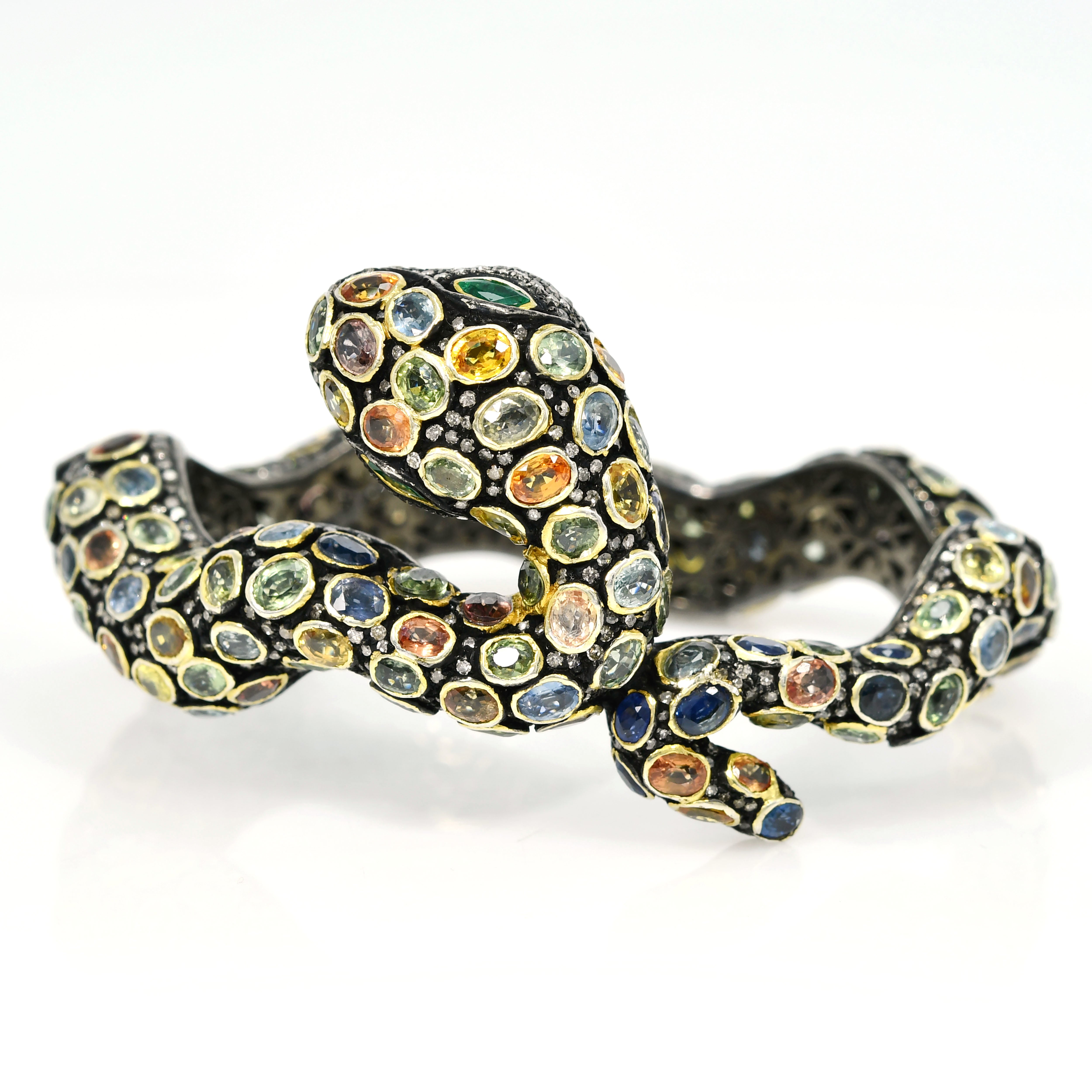 14k Yellow Gold Bangle with Ruby, Multi-Sapphire & Diamonds