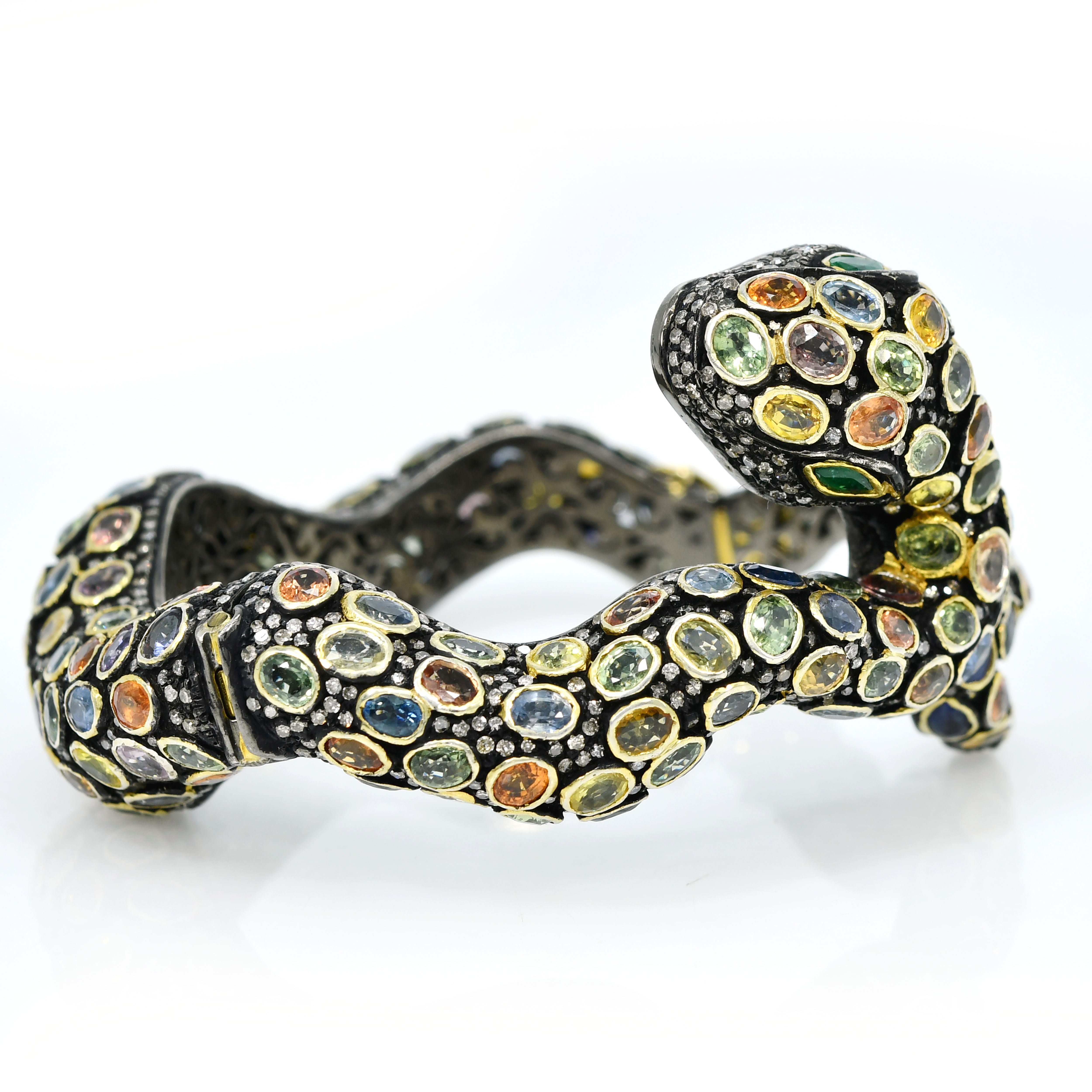 14k Yellow Gold Bangle with Ruby, Multi-Sapphire & Diamonds