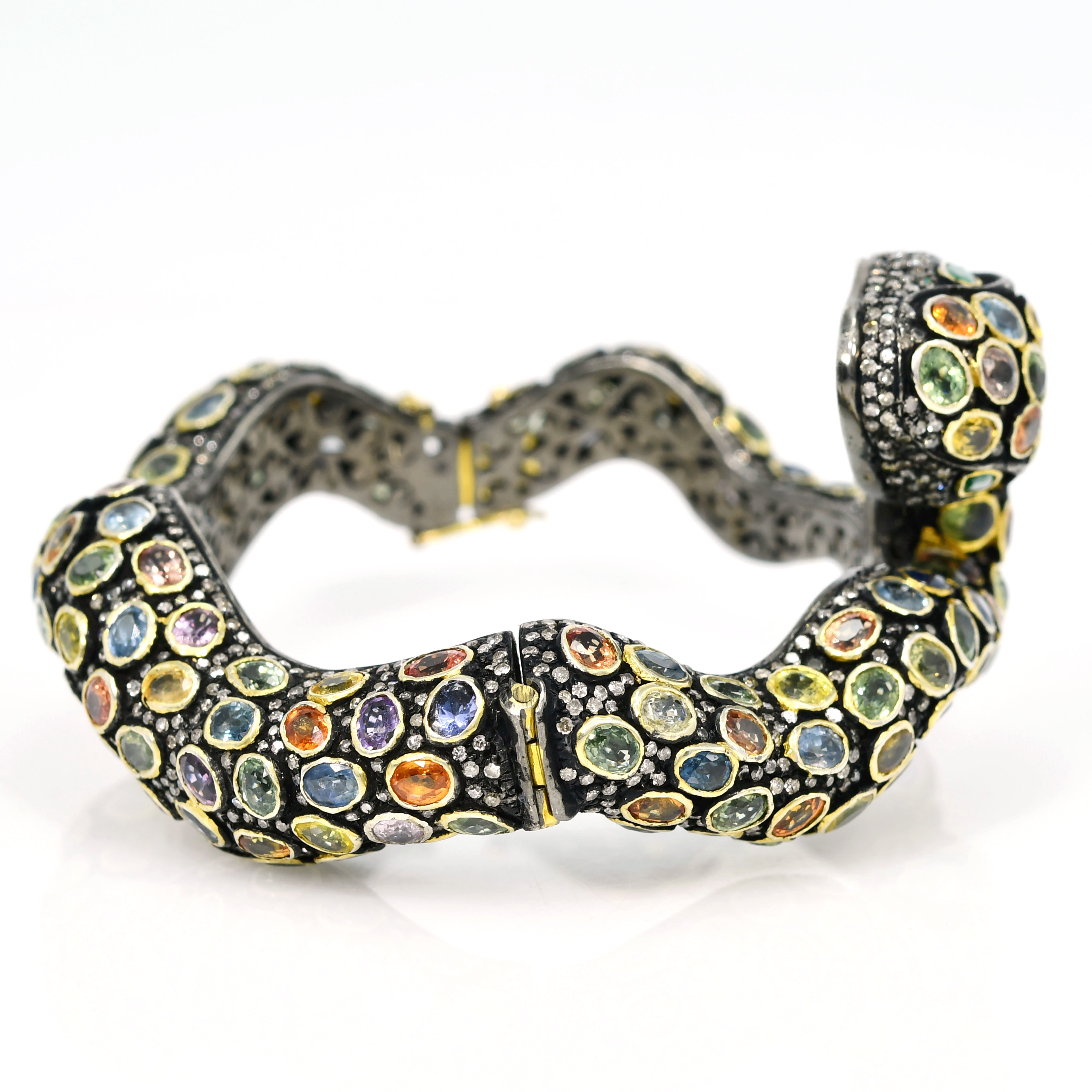 14k Yellow Gold Bangle with Ruby, Multi-Sapphire & Diamonds