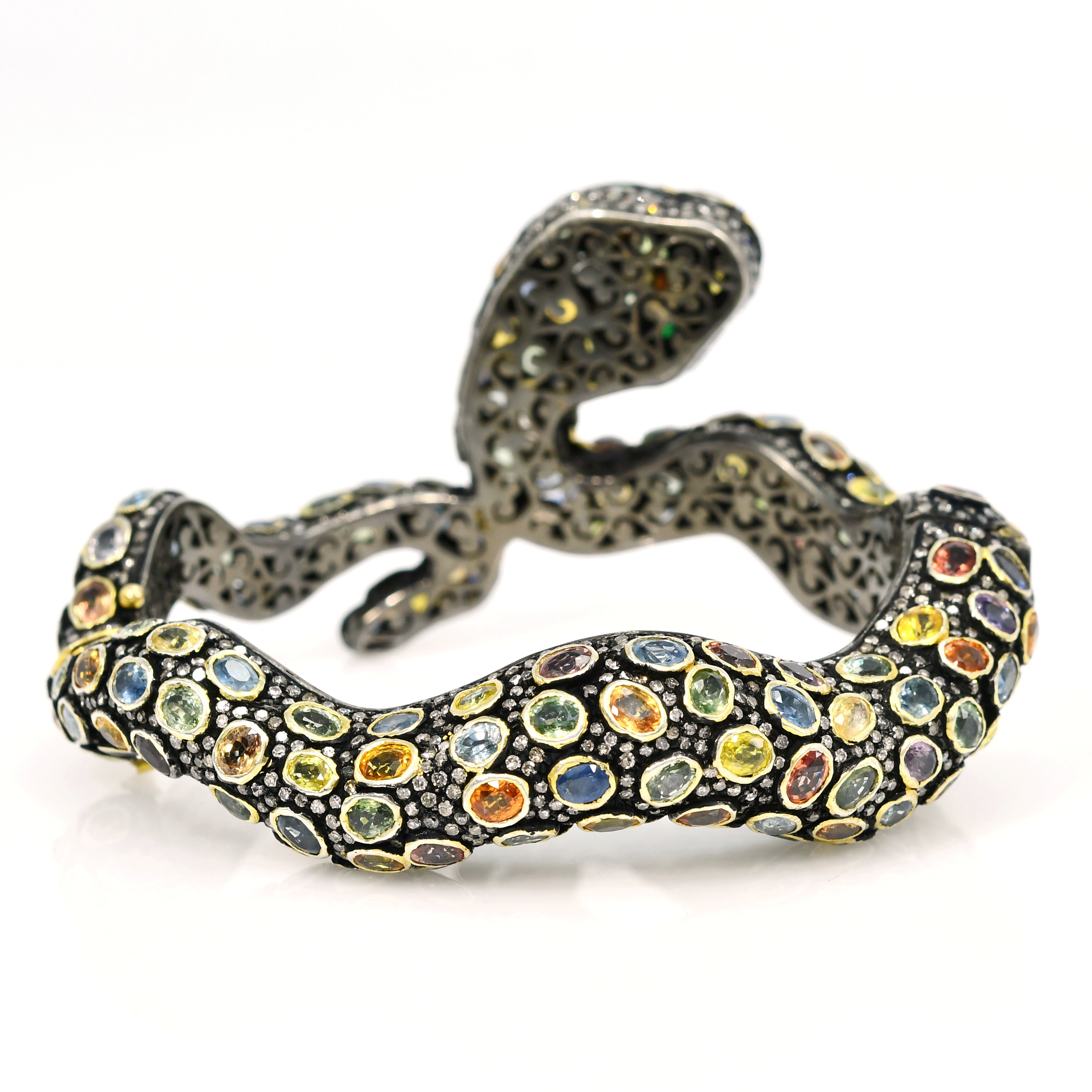 14k Yellow Gold Bangle with Ruby, Multi-Sapphire & Diamonds