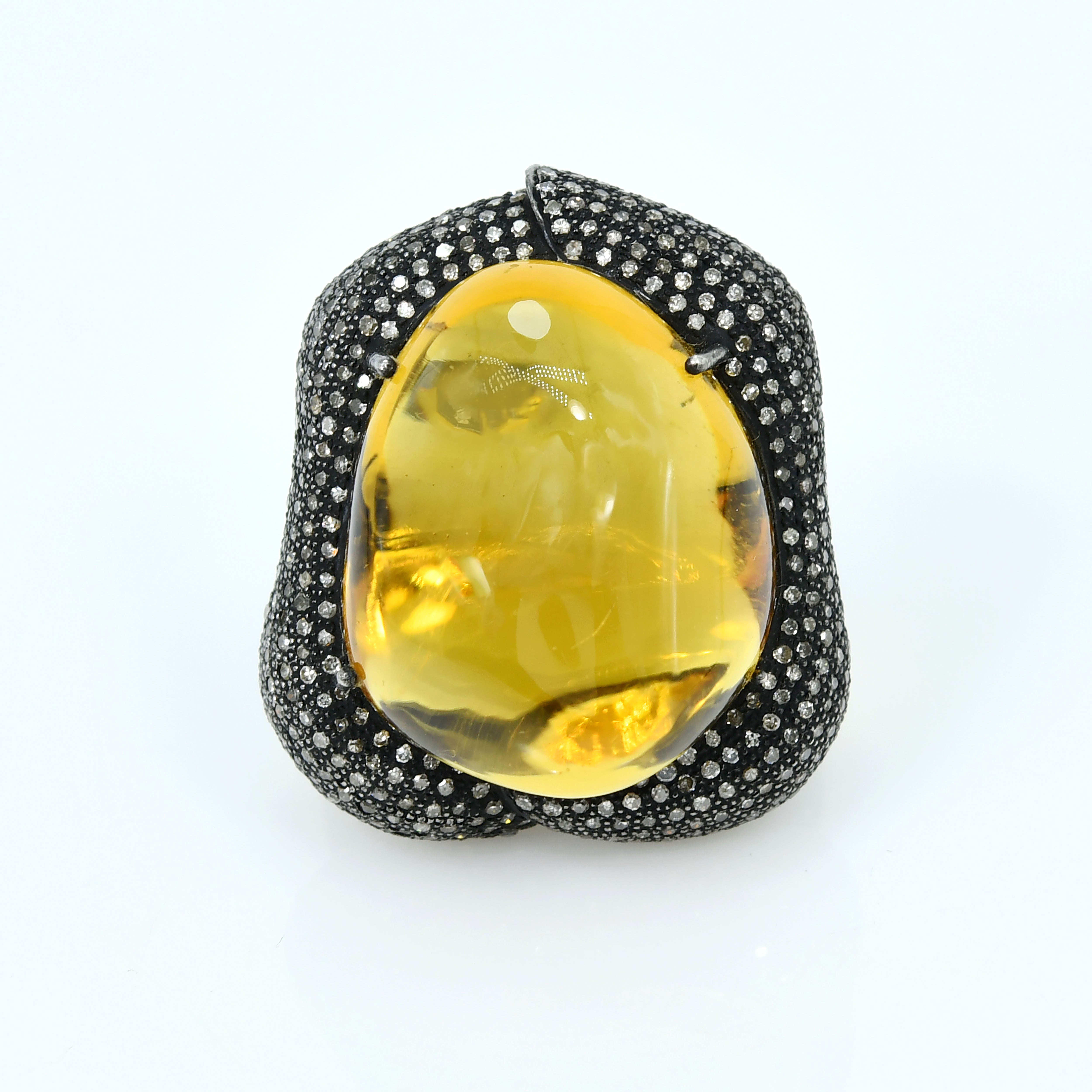 Yellow Gold & Silver Oval & Diamond Round Ring