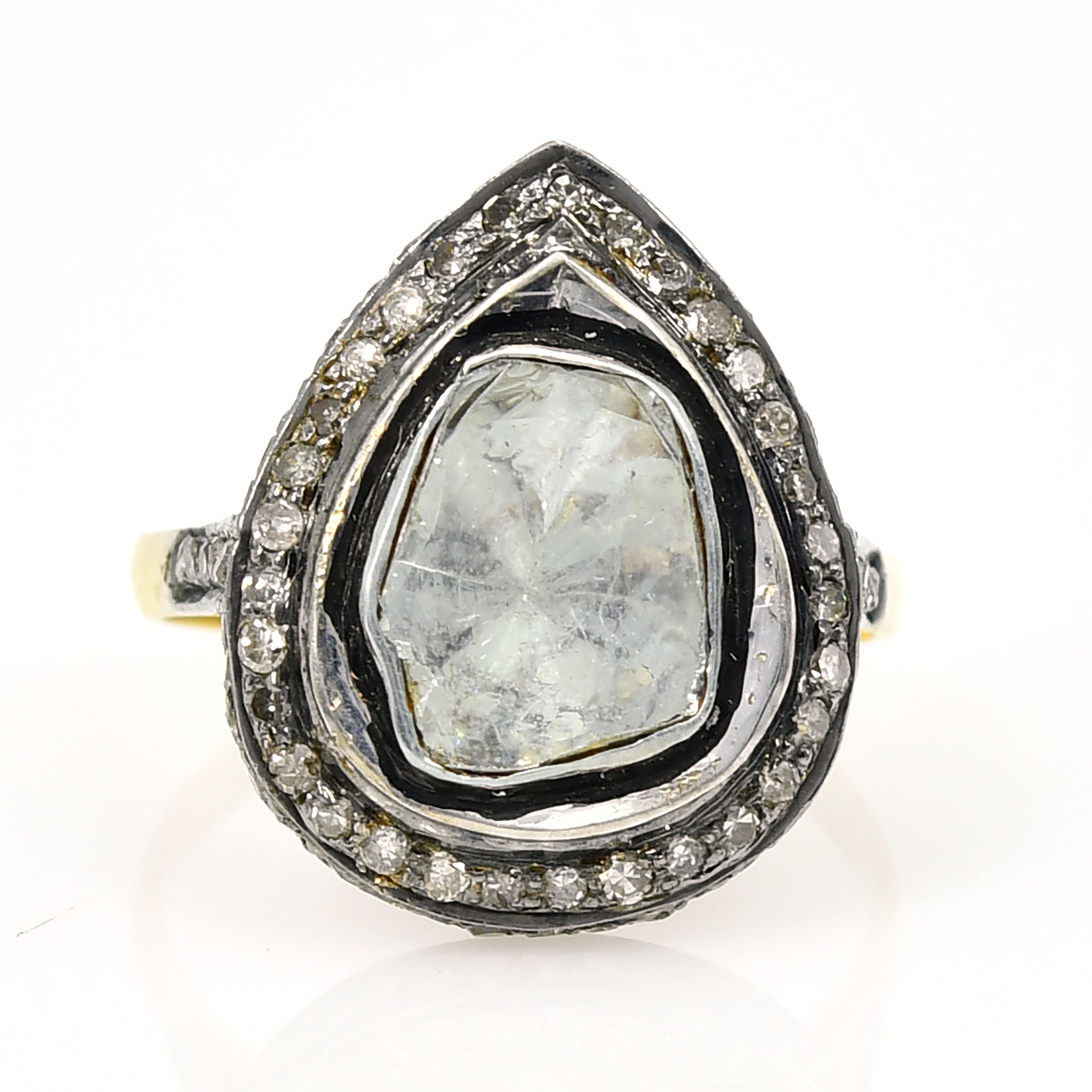 Pear Shape Natural Diamond Women's Gold Round Ring