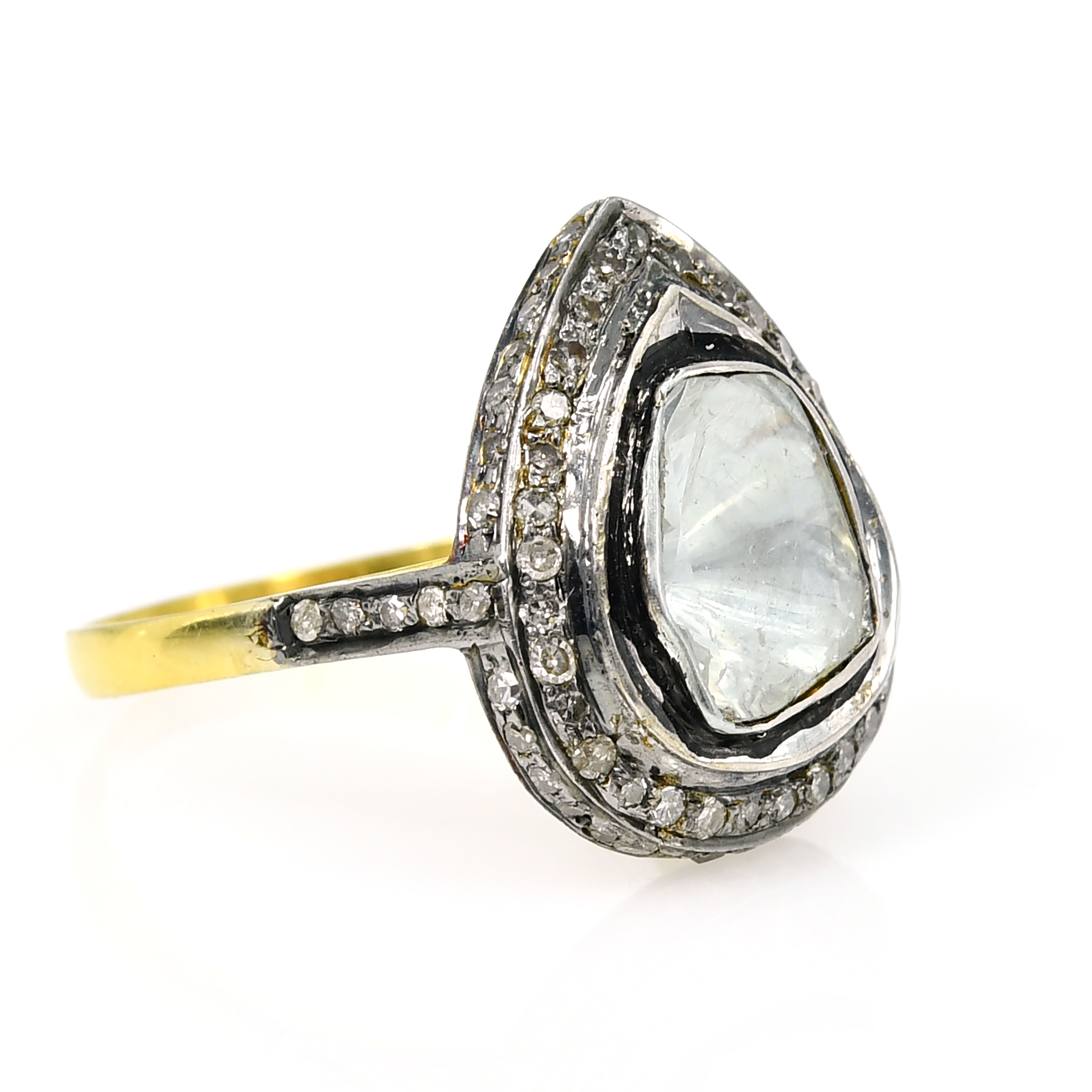 Pear Shape Natural Diamond Women's Gold Round Ring