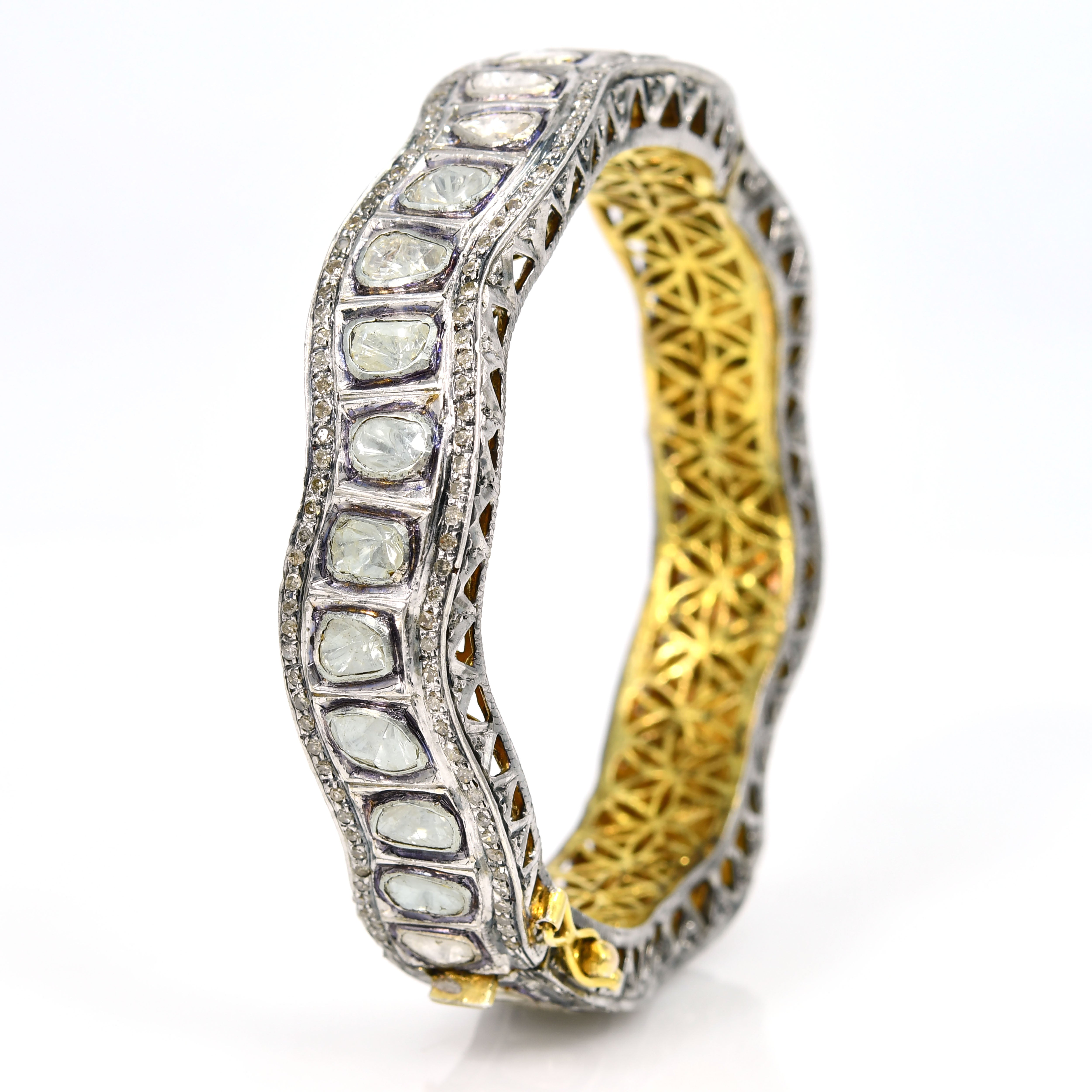Openable Silver & Gold Bracelet with Uncut Round Diamonds