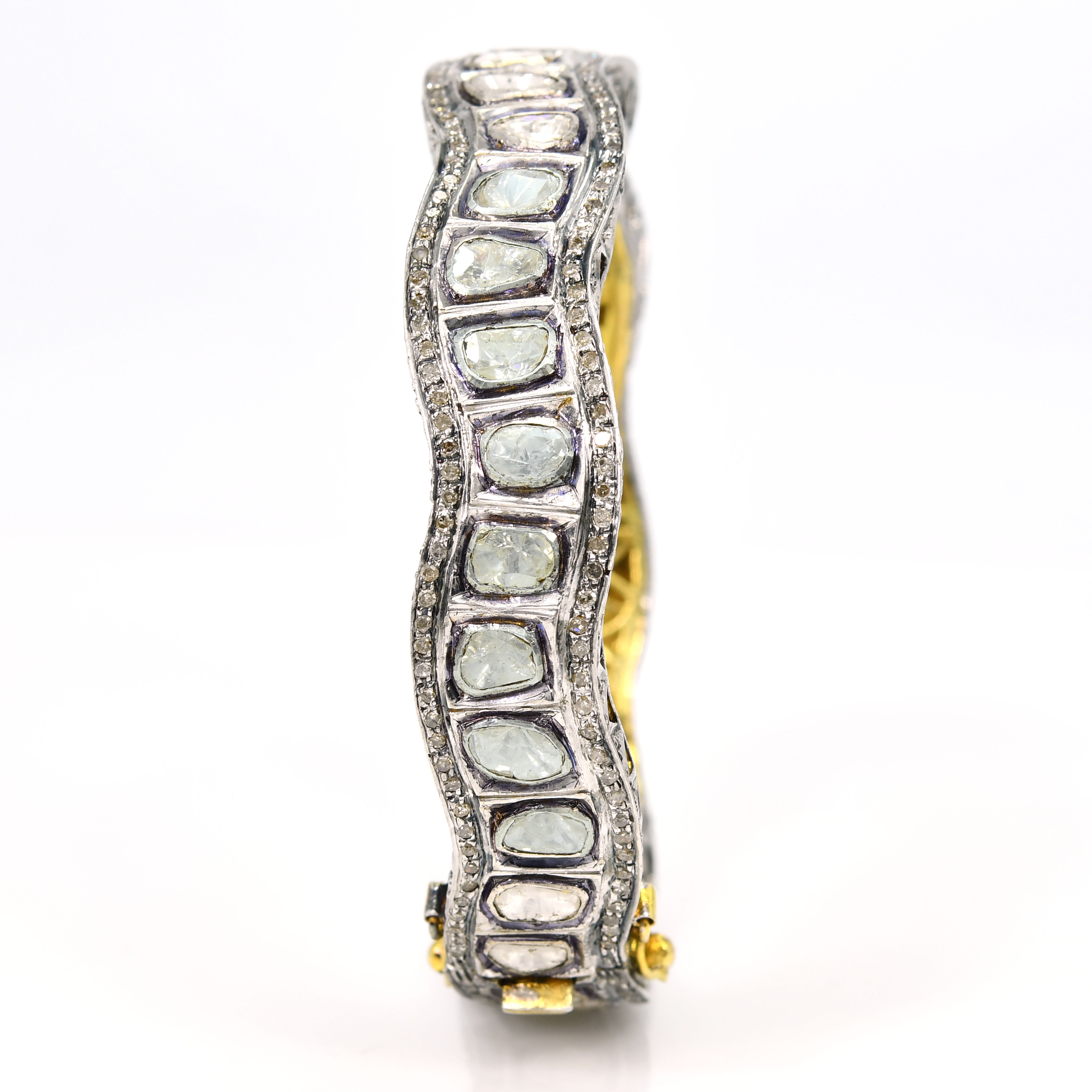 Openable Silver & Gold Bracelet with Uncut Round Diamonds