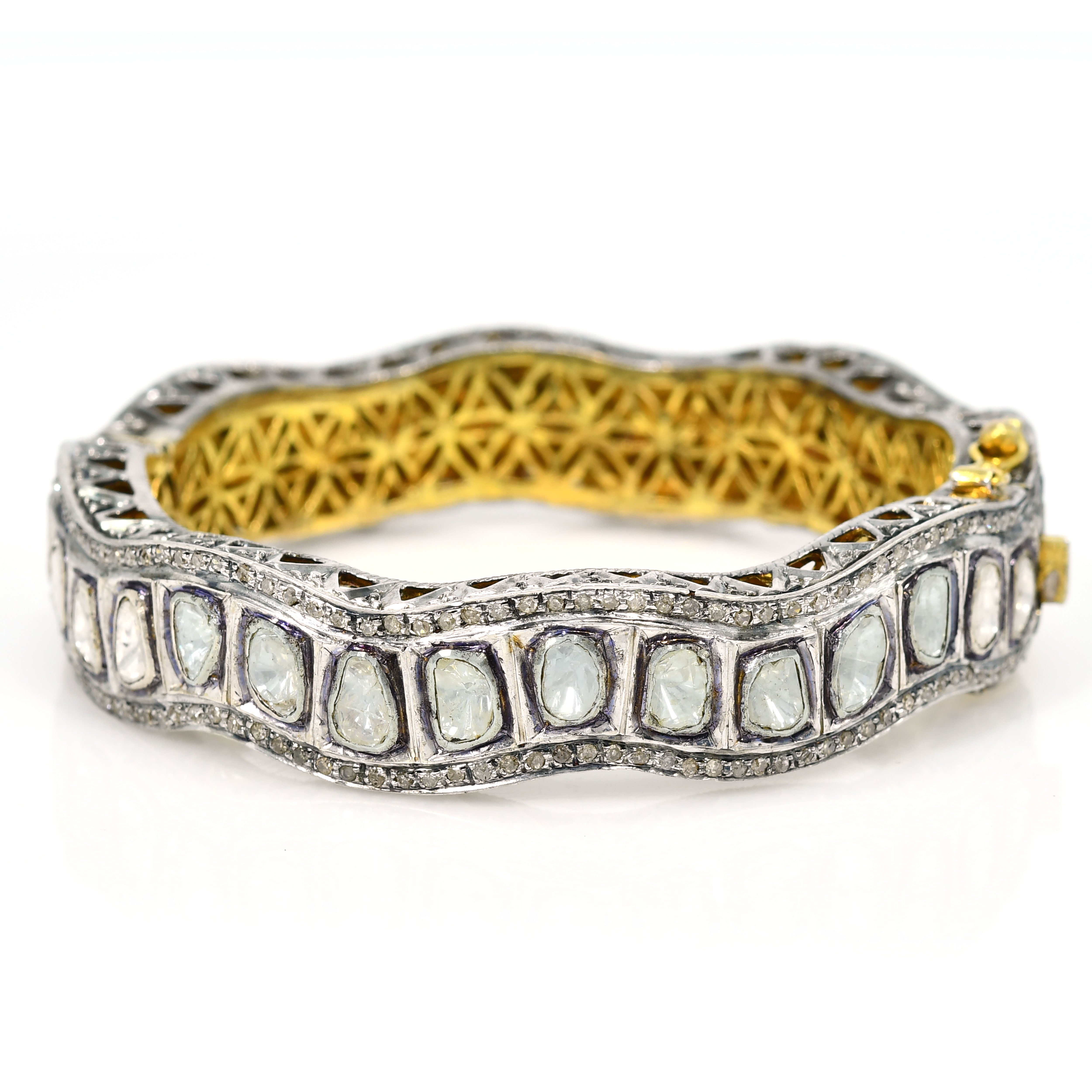 Openable Silver & Gold Bracelet with Uncut Round Diamonds