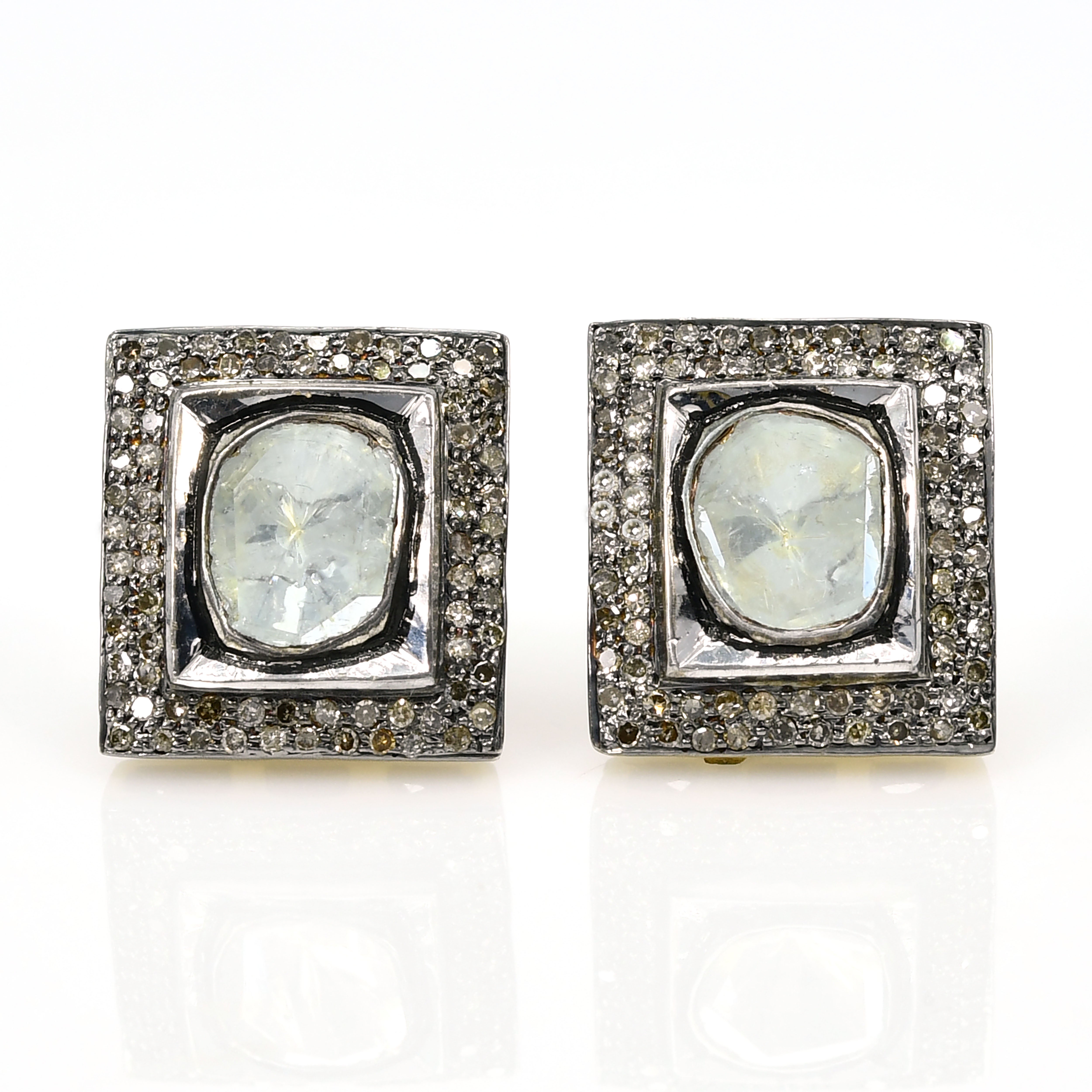 Yellow Gold Victorian Square Diamond Earrings