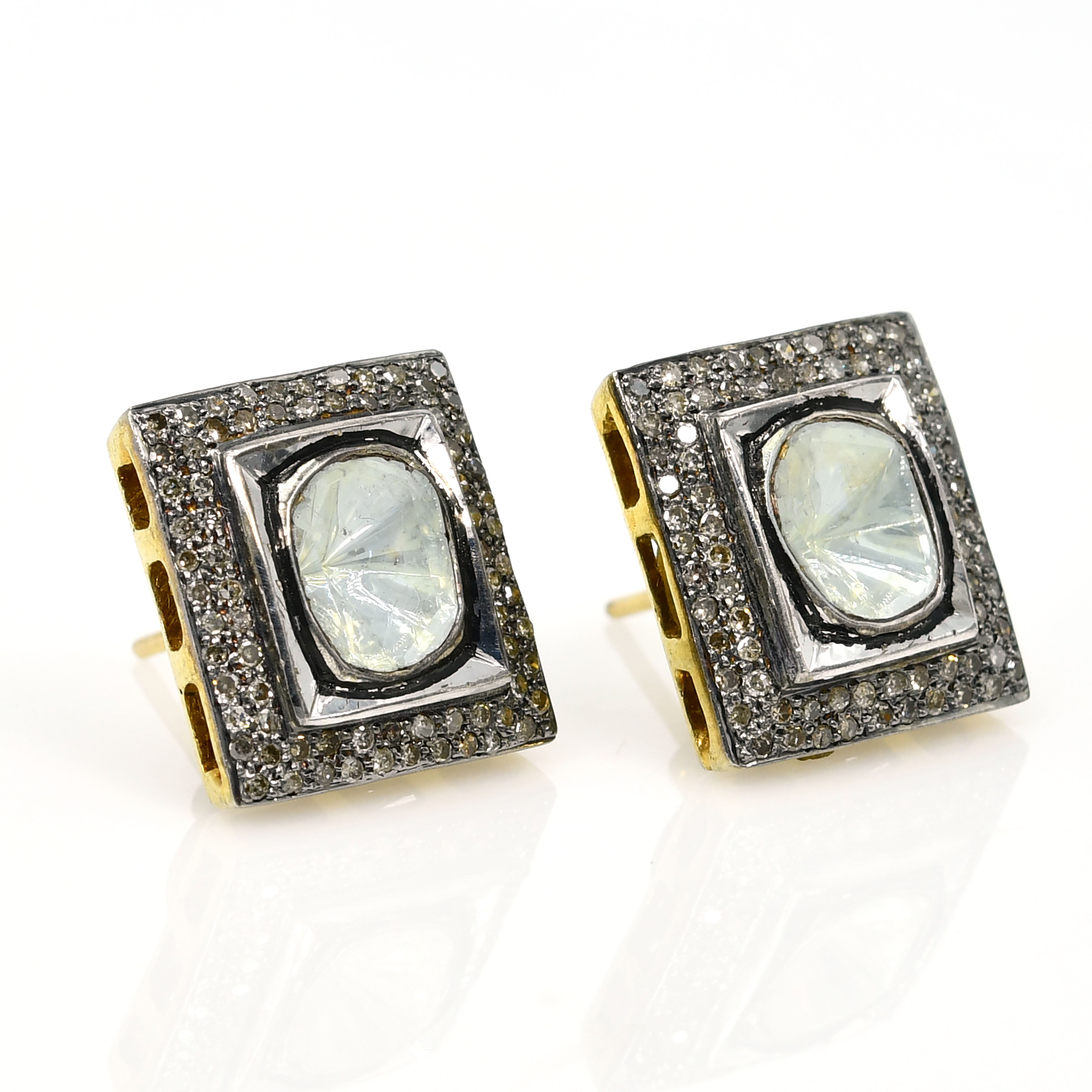 Yellow Gold Victorian Square Diamond Earrings