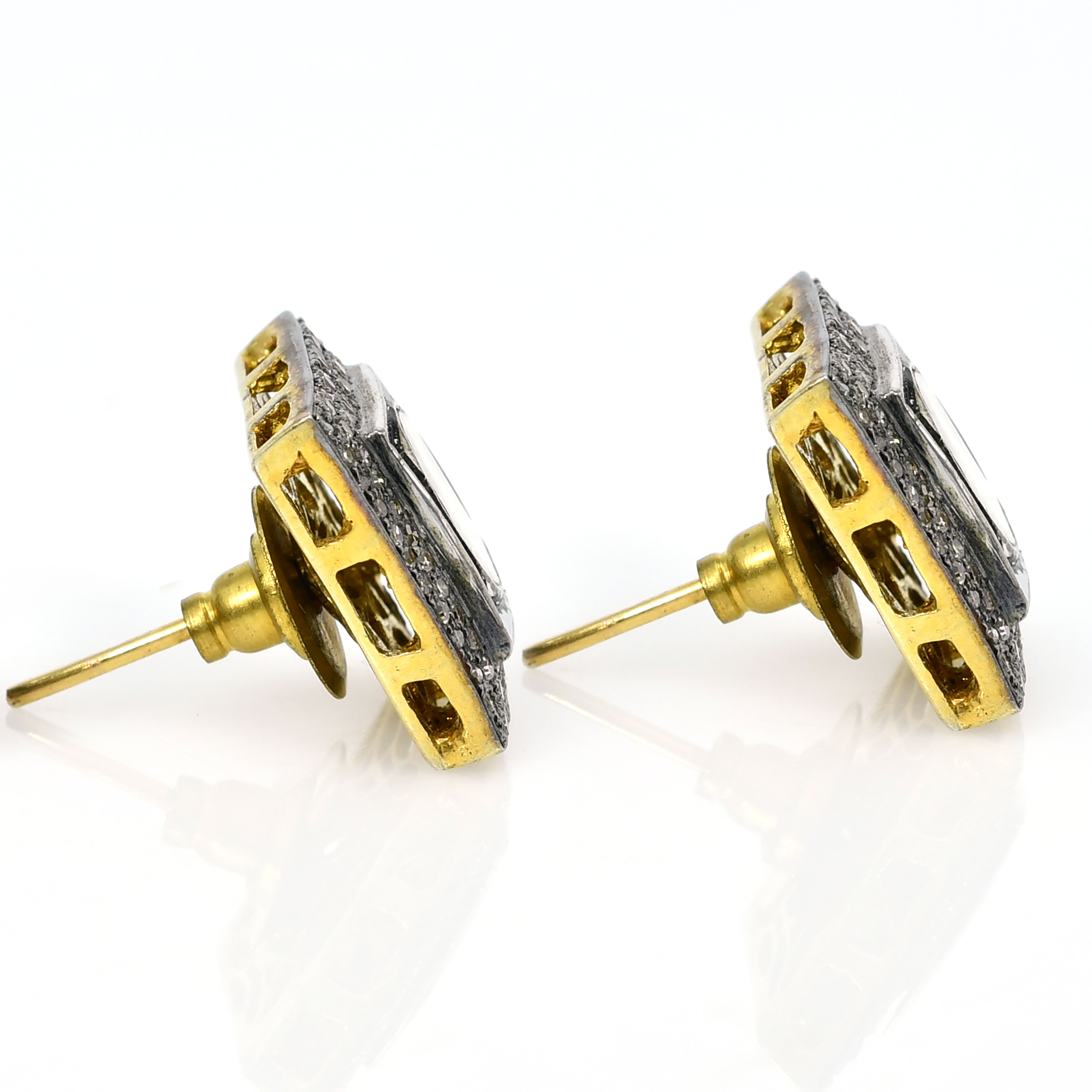 Yellow Gold Victorian Square Diamond Earrings
