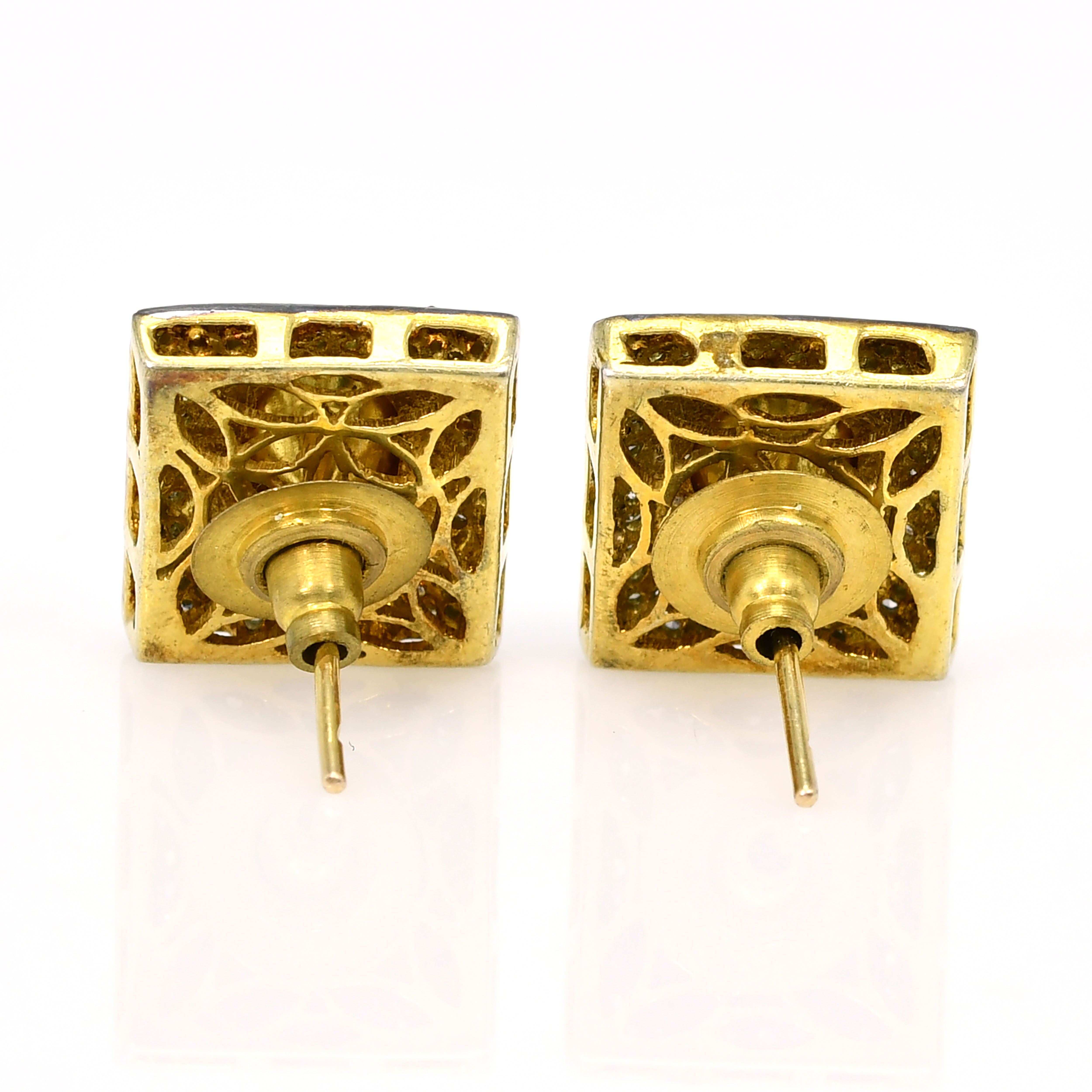 Yellow Gold Victorian Square Diamond Earrings