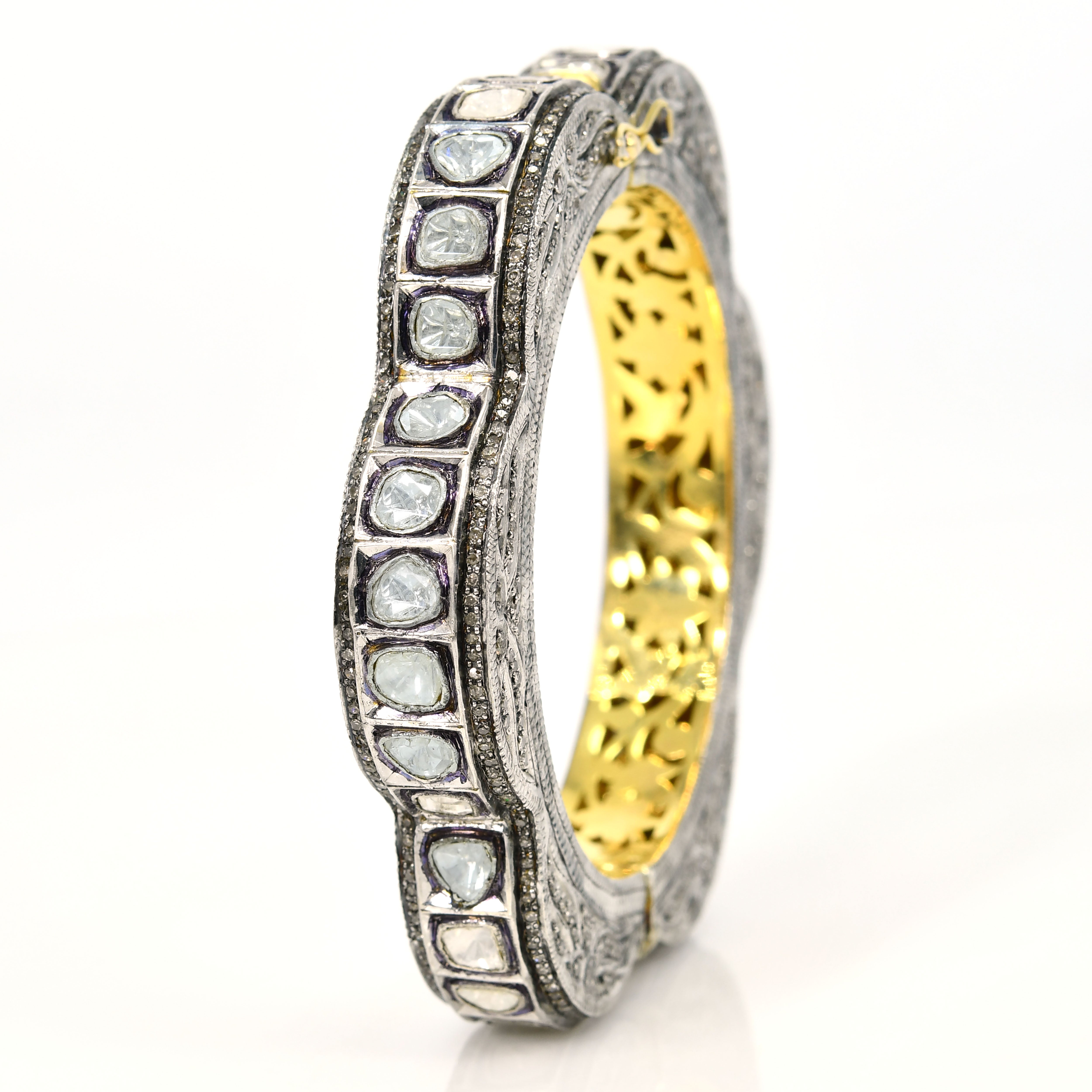 14k Yellow Gold Diamond Royal Bangle