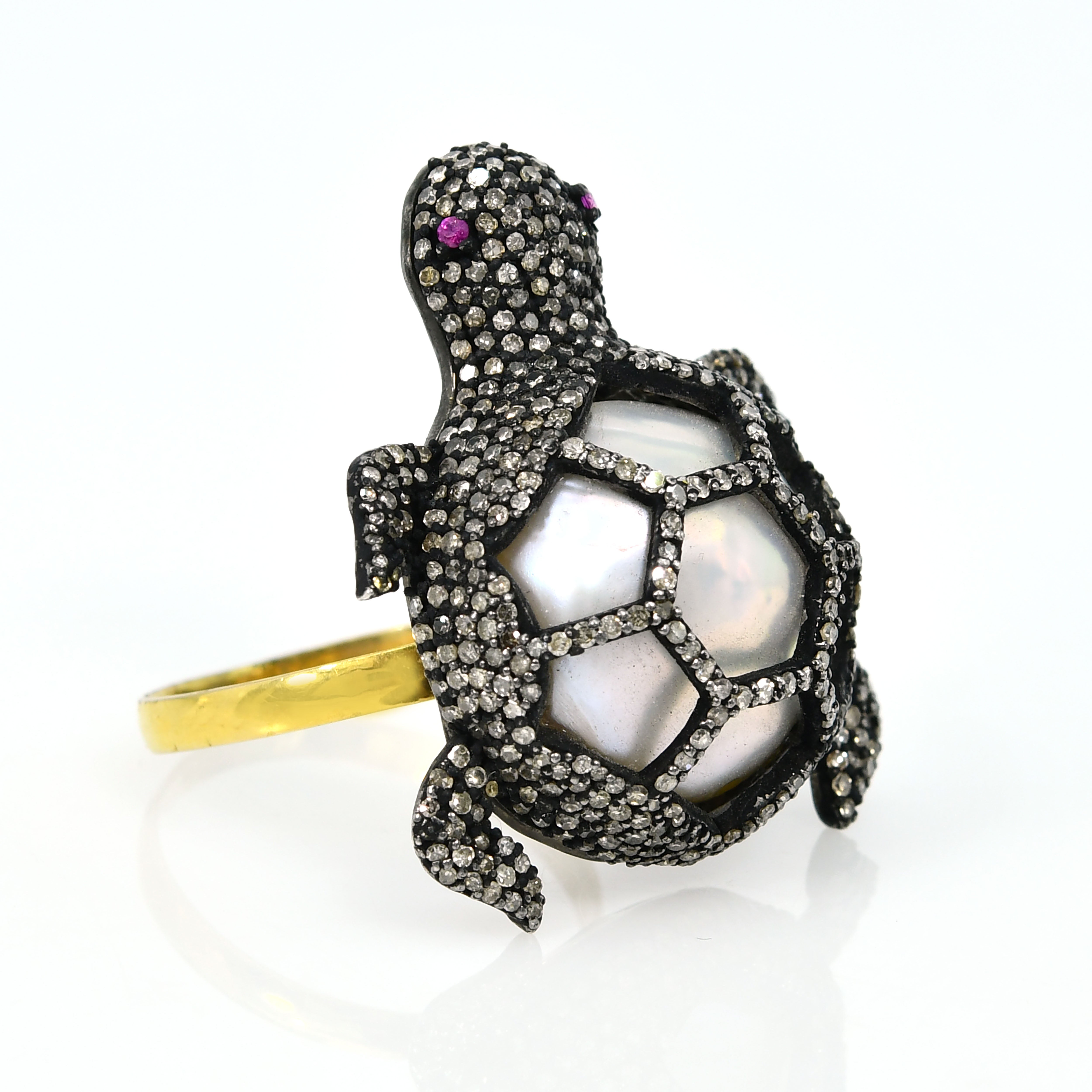 Tortoise Diamond Jungle Round Ring