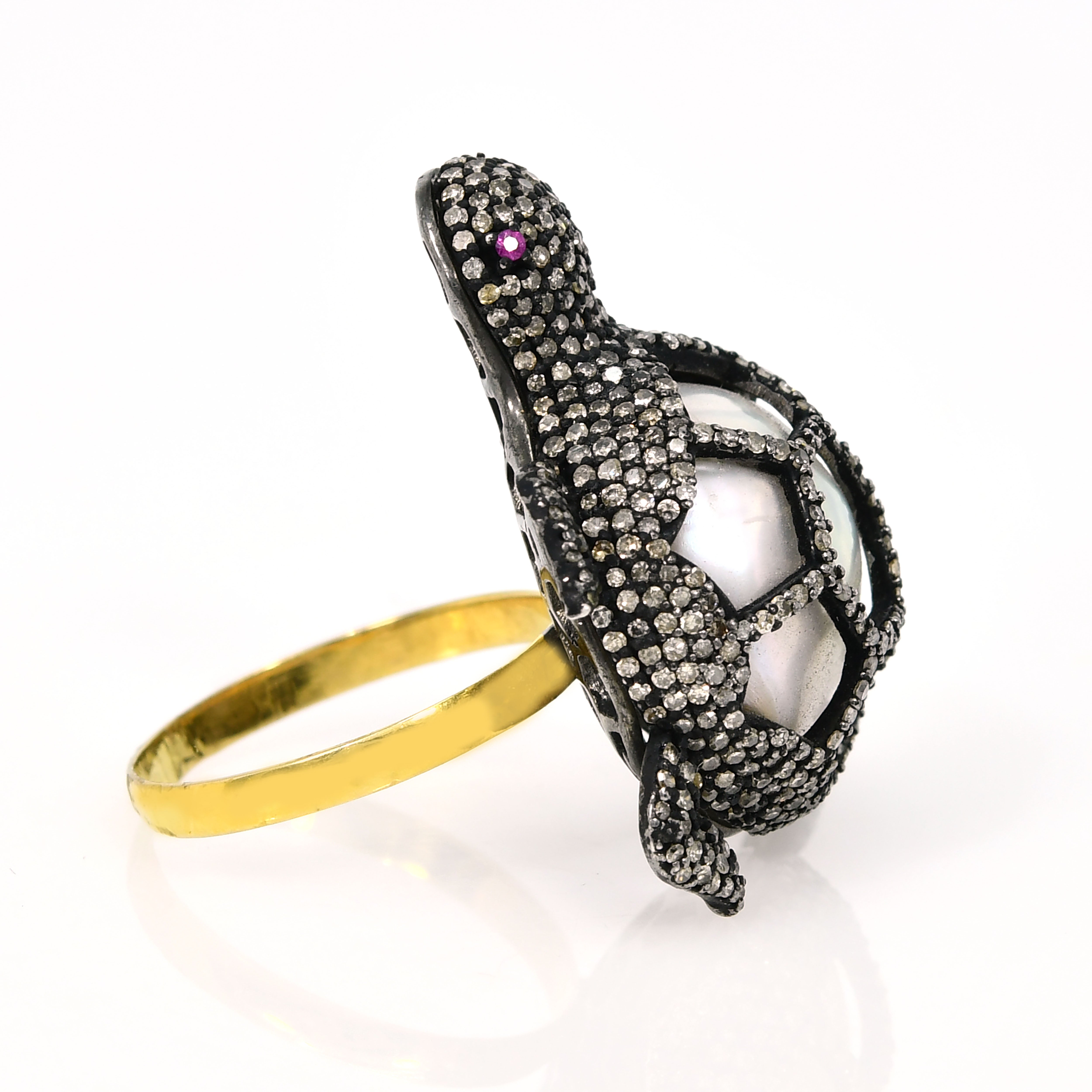Tortoise Diamond Jungle Round Ring