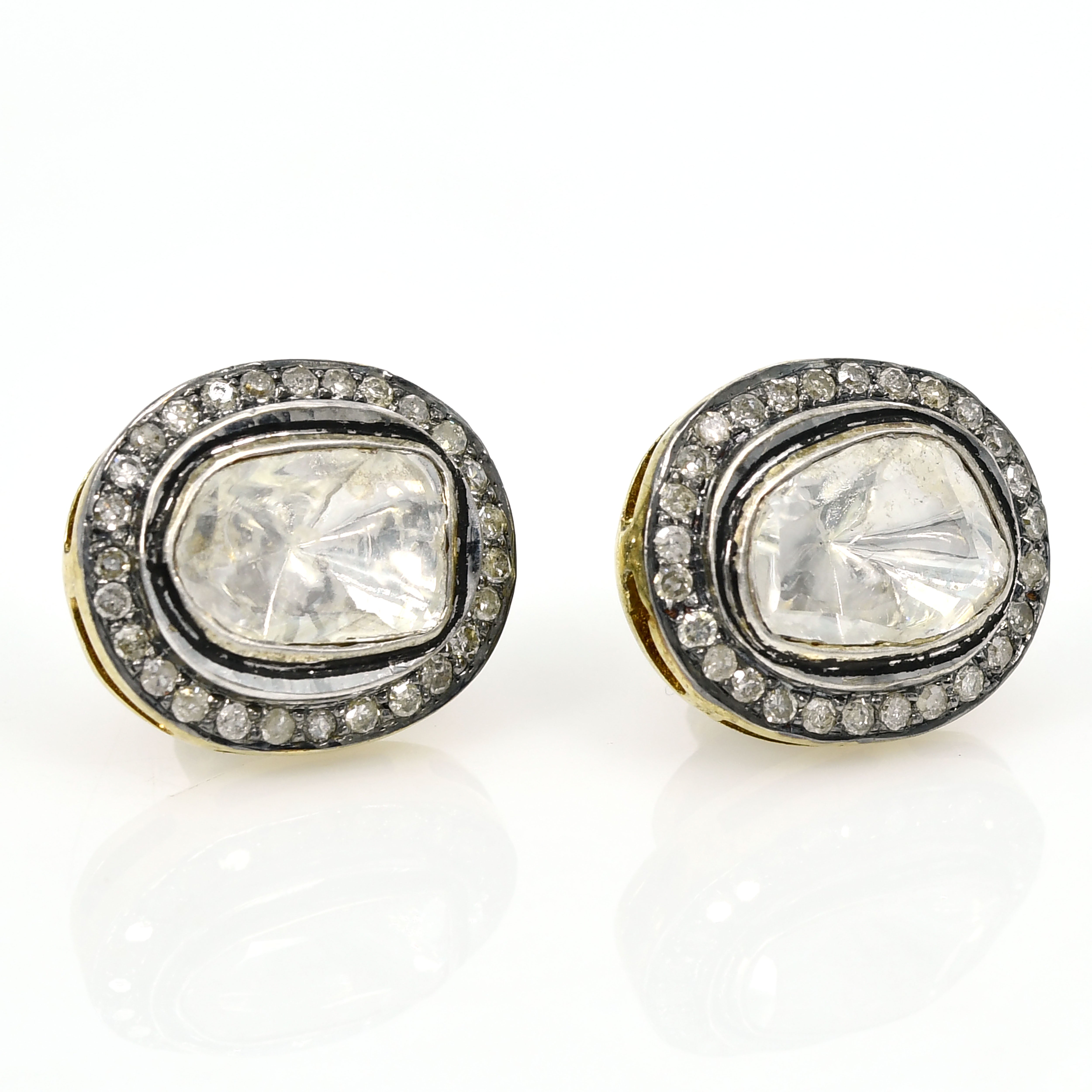 14k Yellow Gold Small Victorian Diamond Stud Earrings