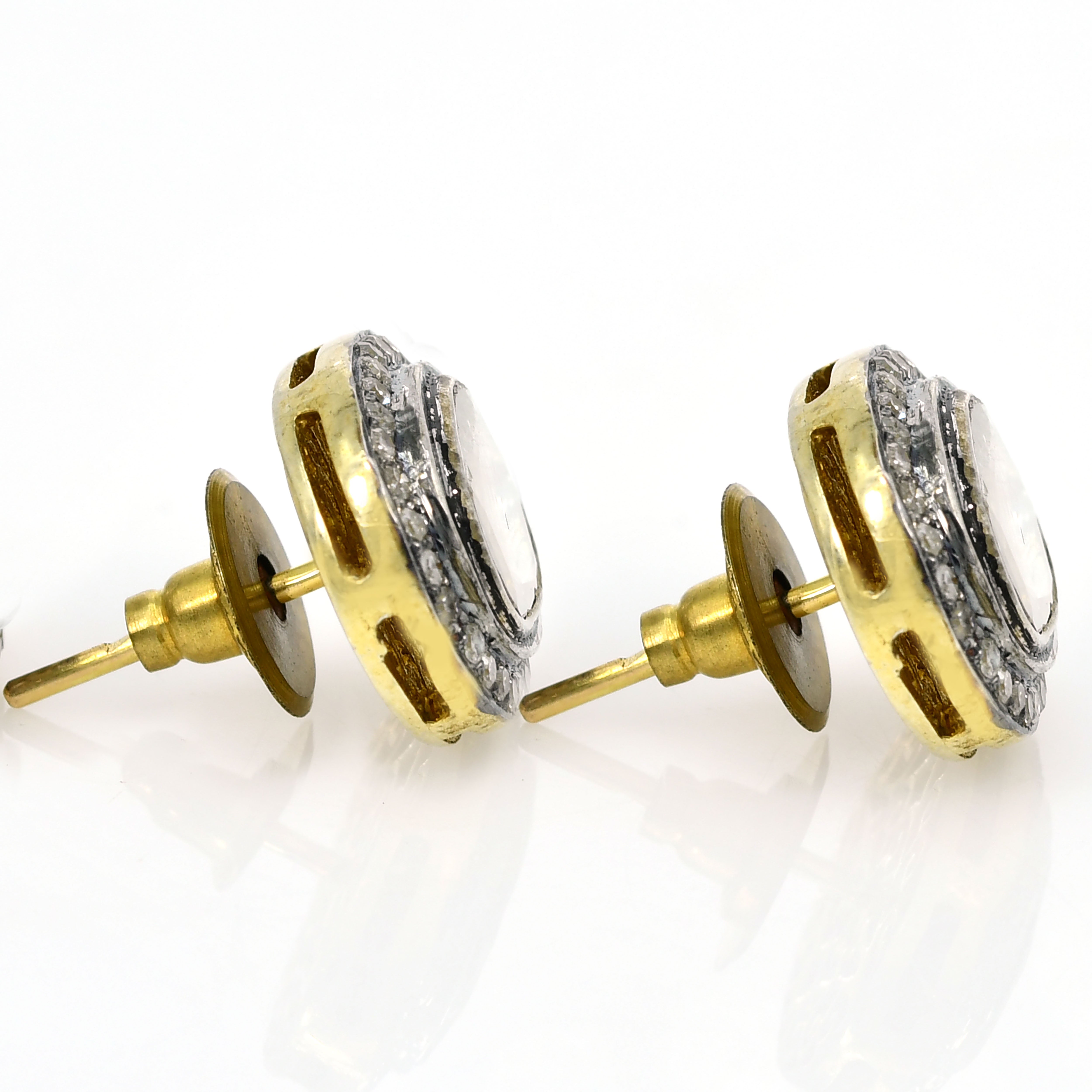 14k Yellow Gold Small Victorian Diamond Stud Earrings