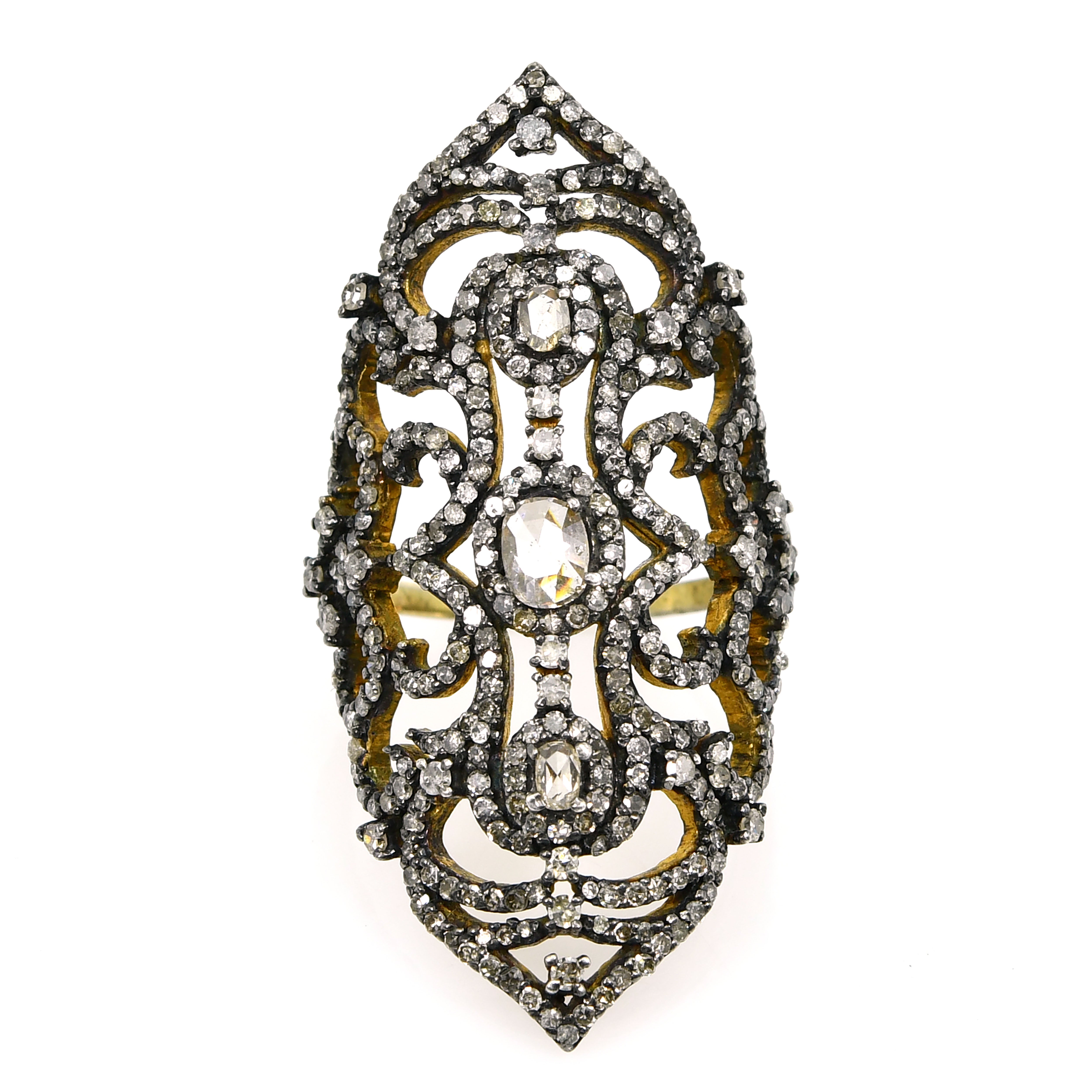 Victorian Oval Diamond Ring - Yellow Gold & Silver