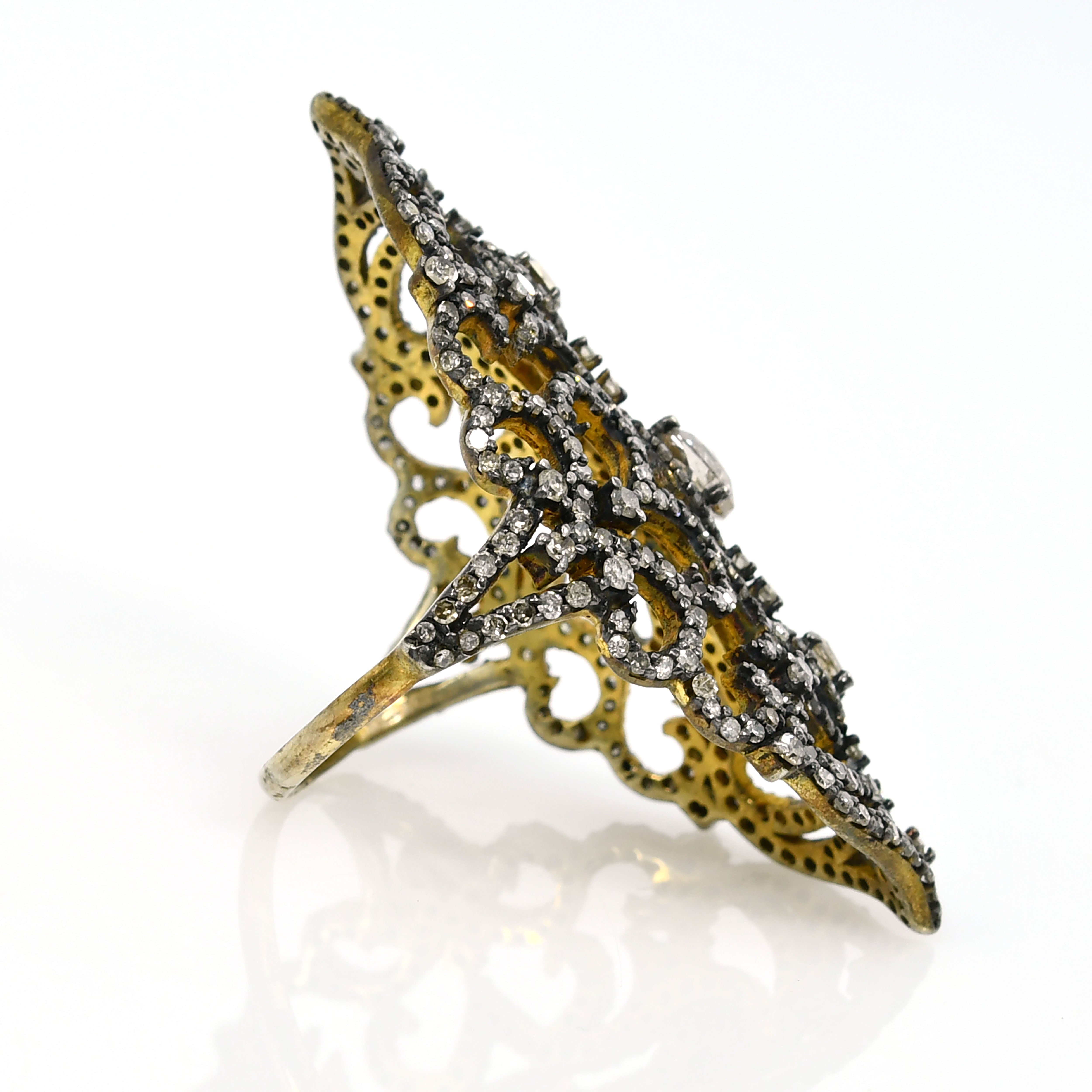 Victorian Oval Diamond Ring - Yellow Gold & Silver
