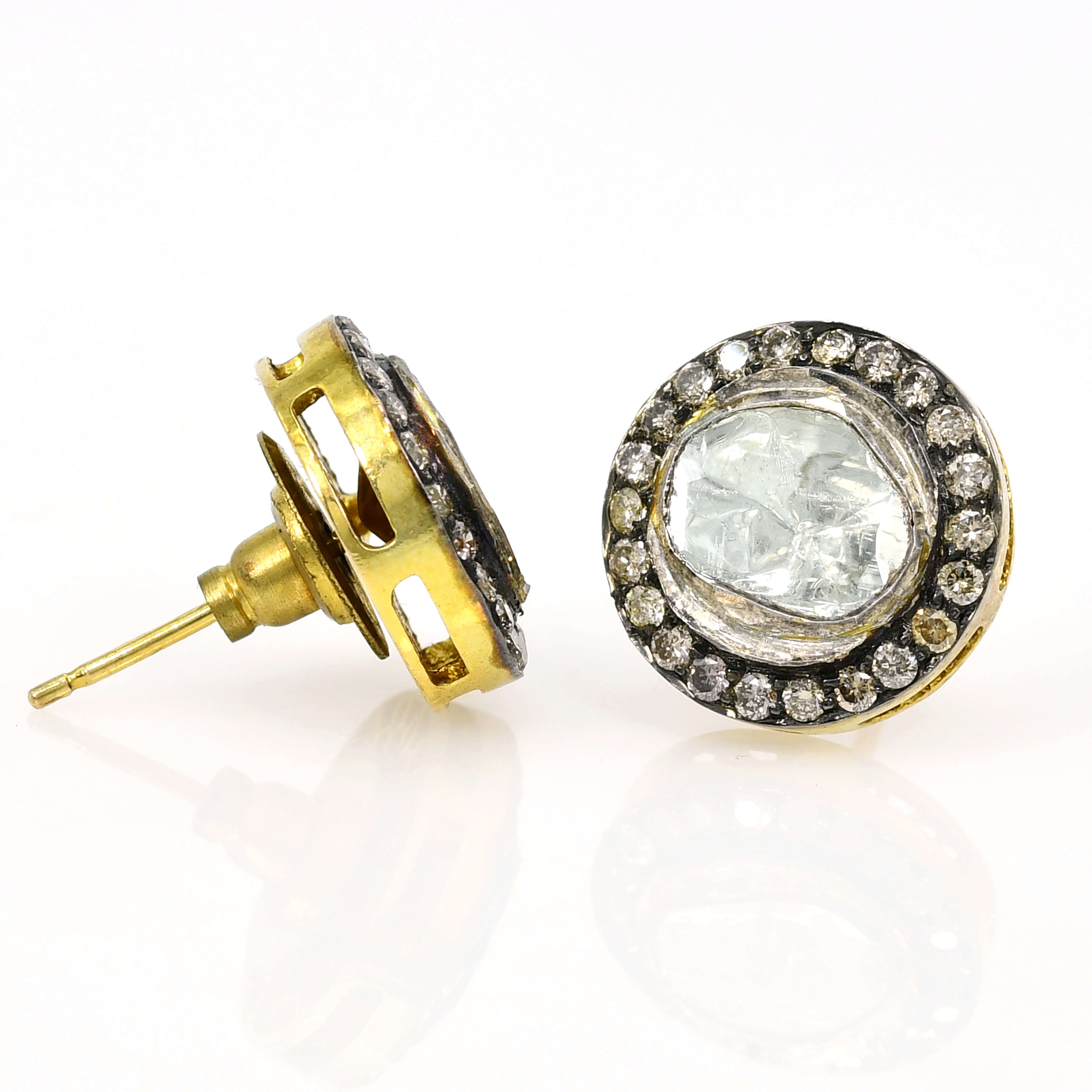 14k Yellow Gold Oval Push-Back Dangle Earrings - Handmade Victorian Style