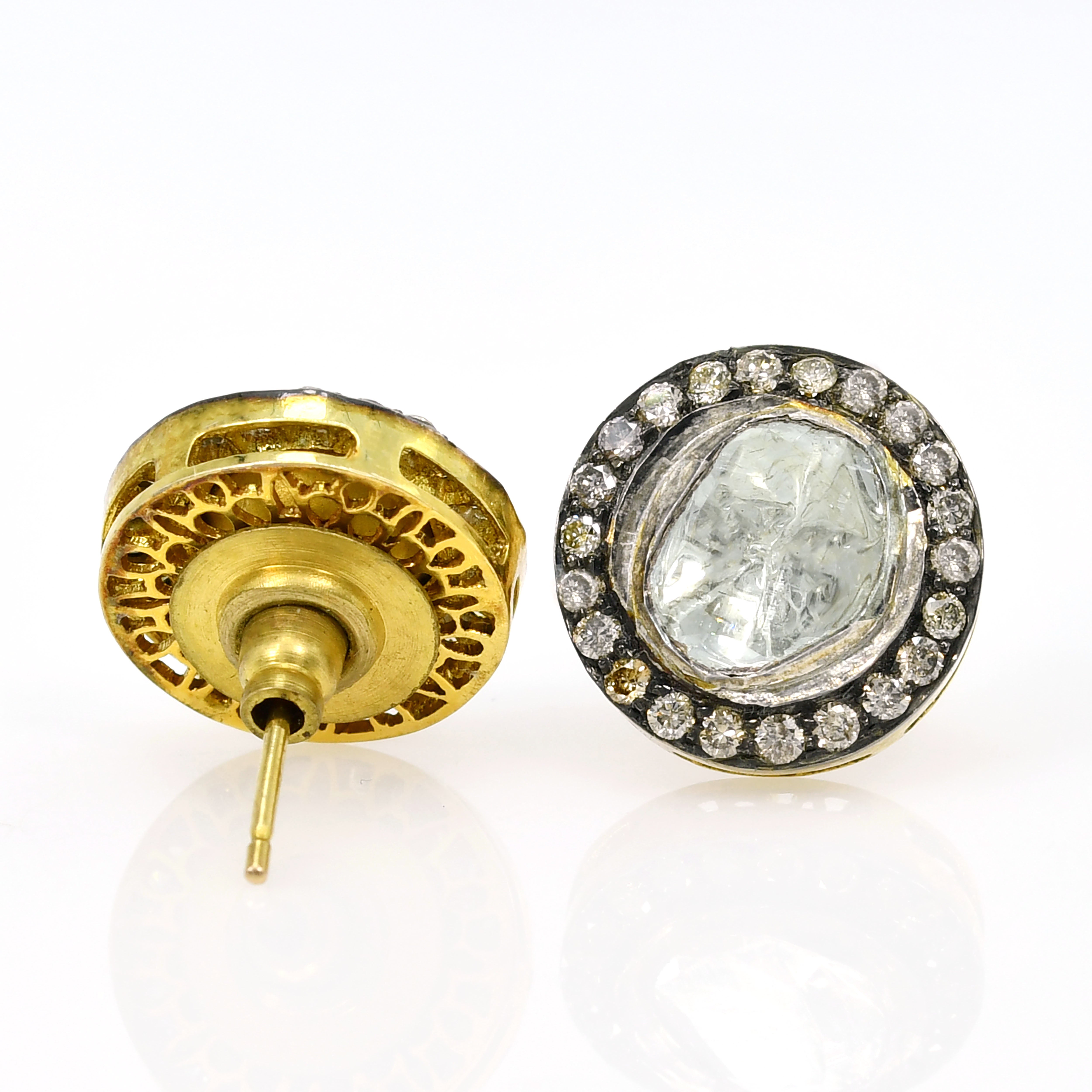 14k Yellow Gold Oval Push-Back Dangle Earrings - Handmade Victorian Style