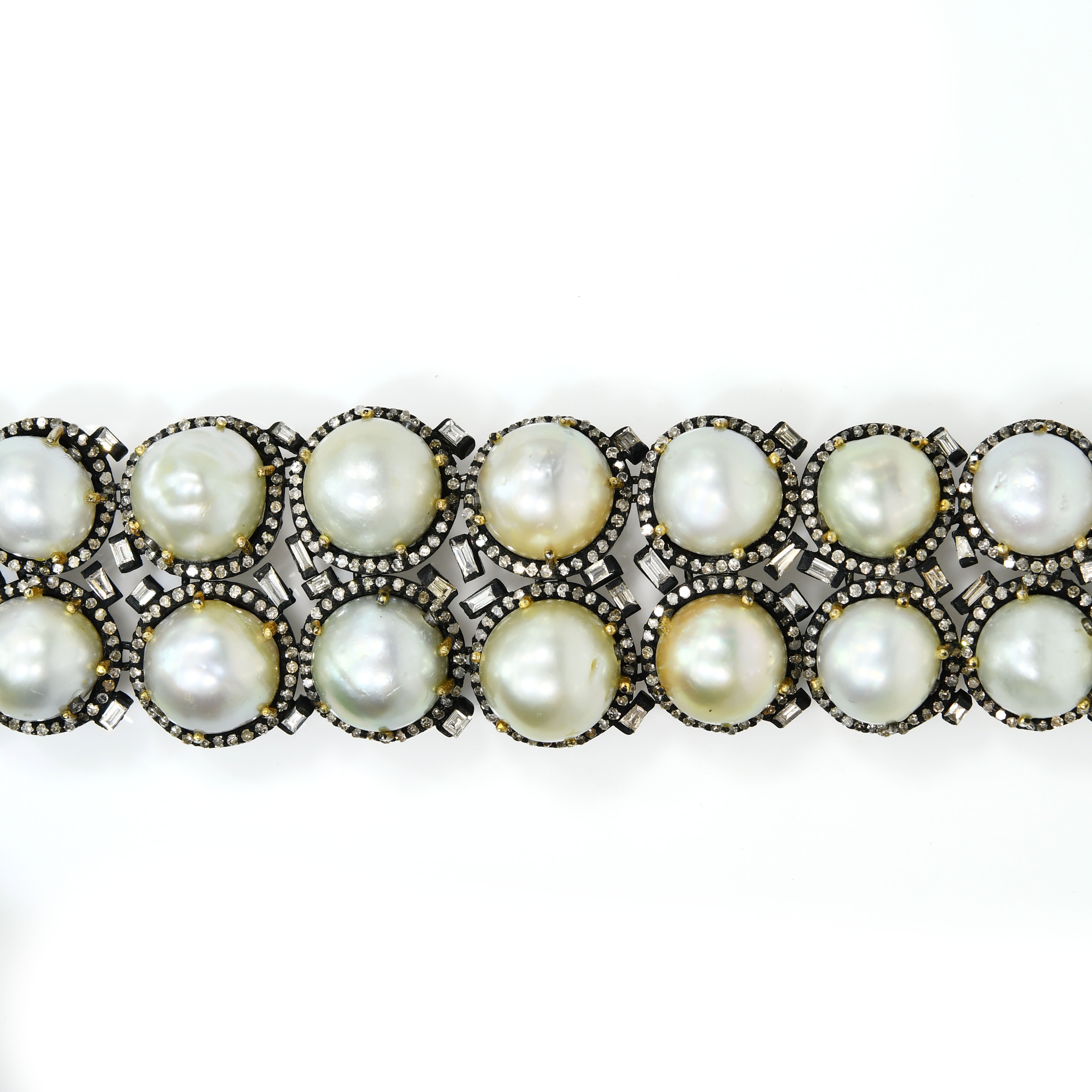 14k Yellow Gold Pearl & Diamond Victorian Natural Gemstone Bracelet