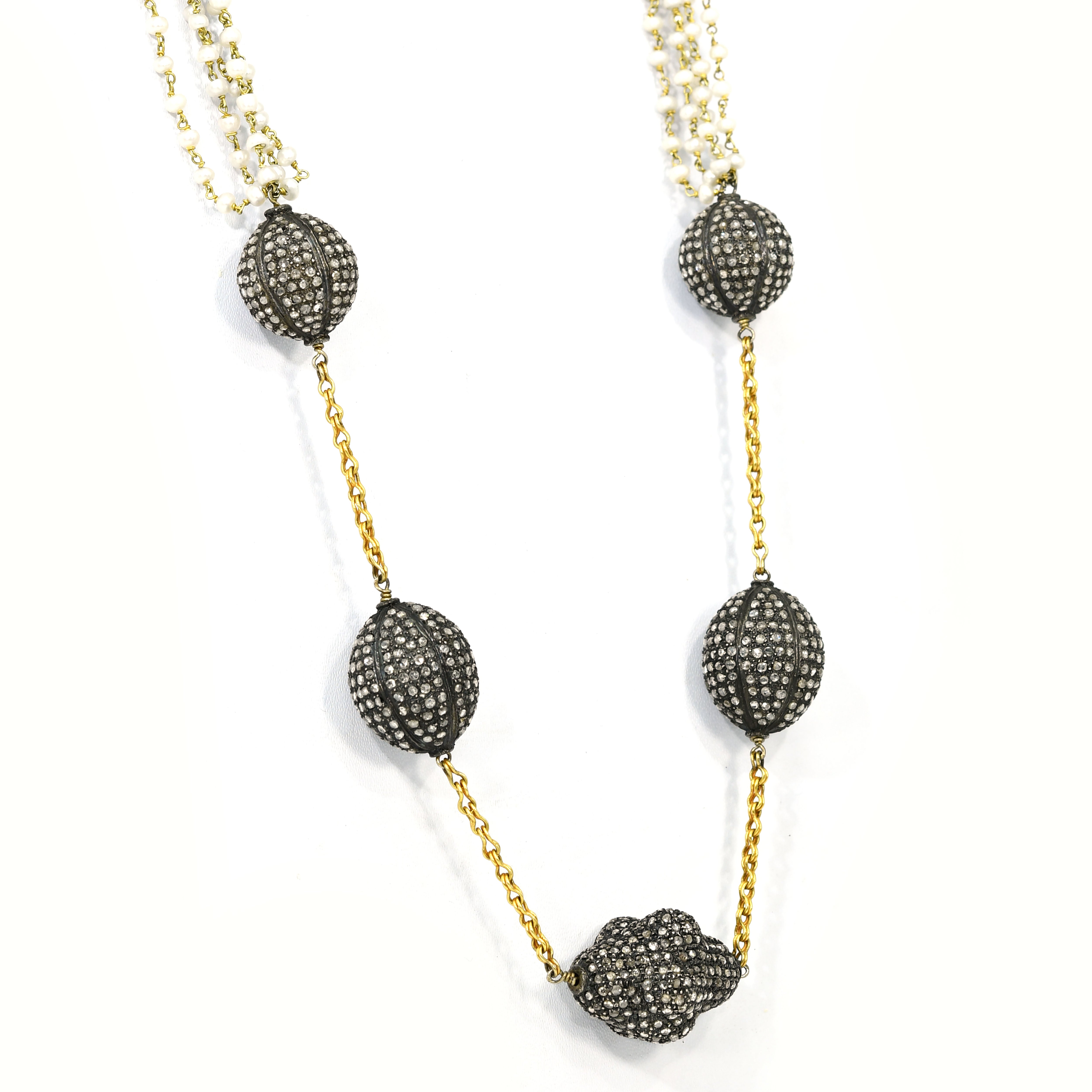 Yellow Gold Victorian Pearl & Diamond Necklace