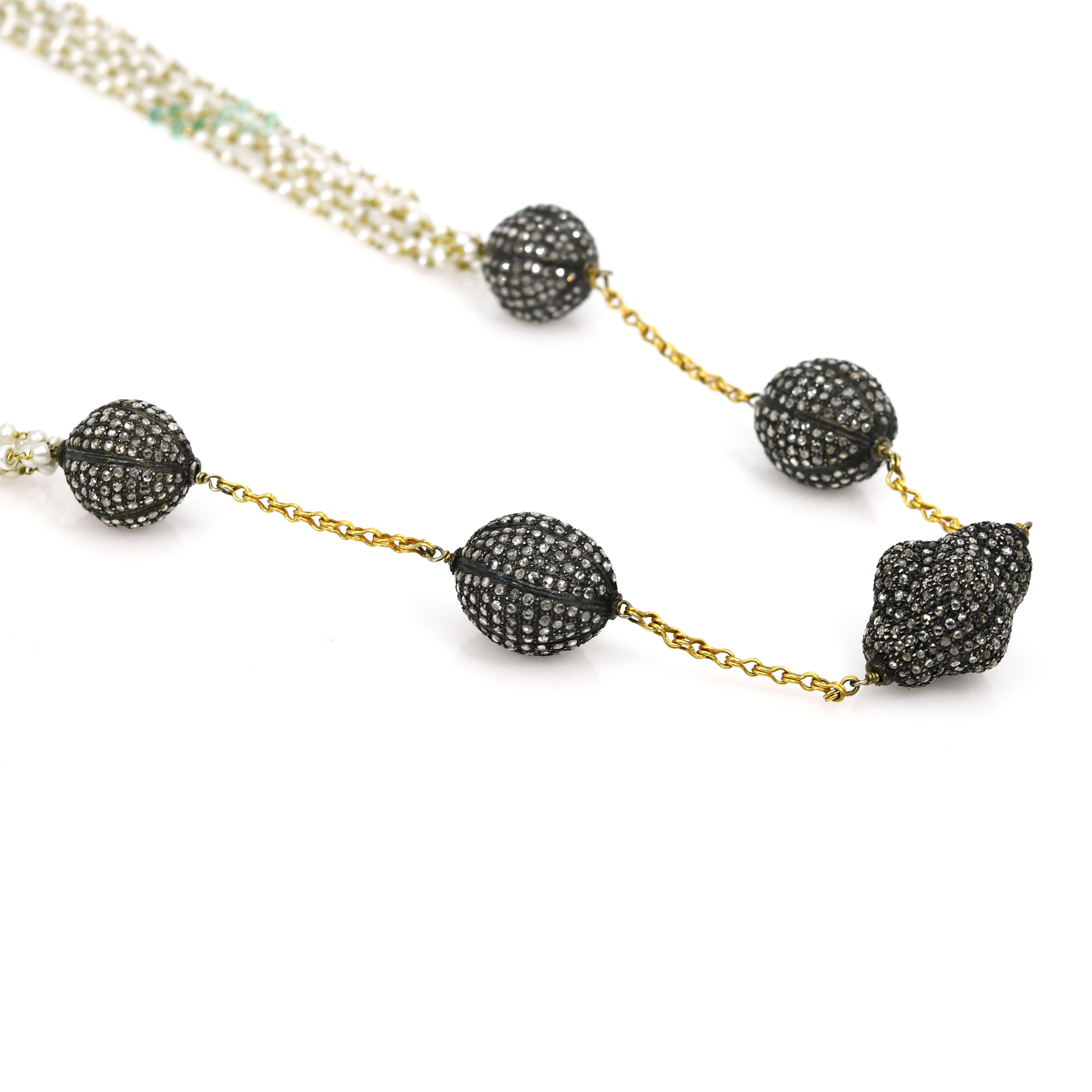 Yellow Gold Victorian Pearl & Diamond Necklace