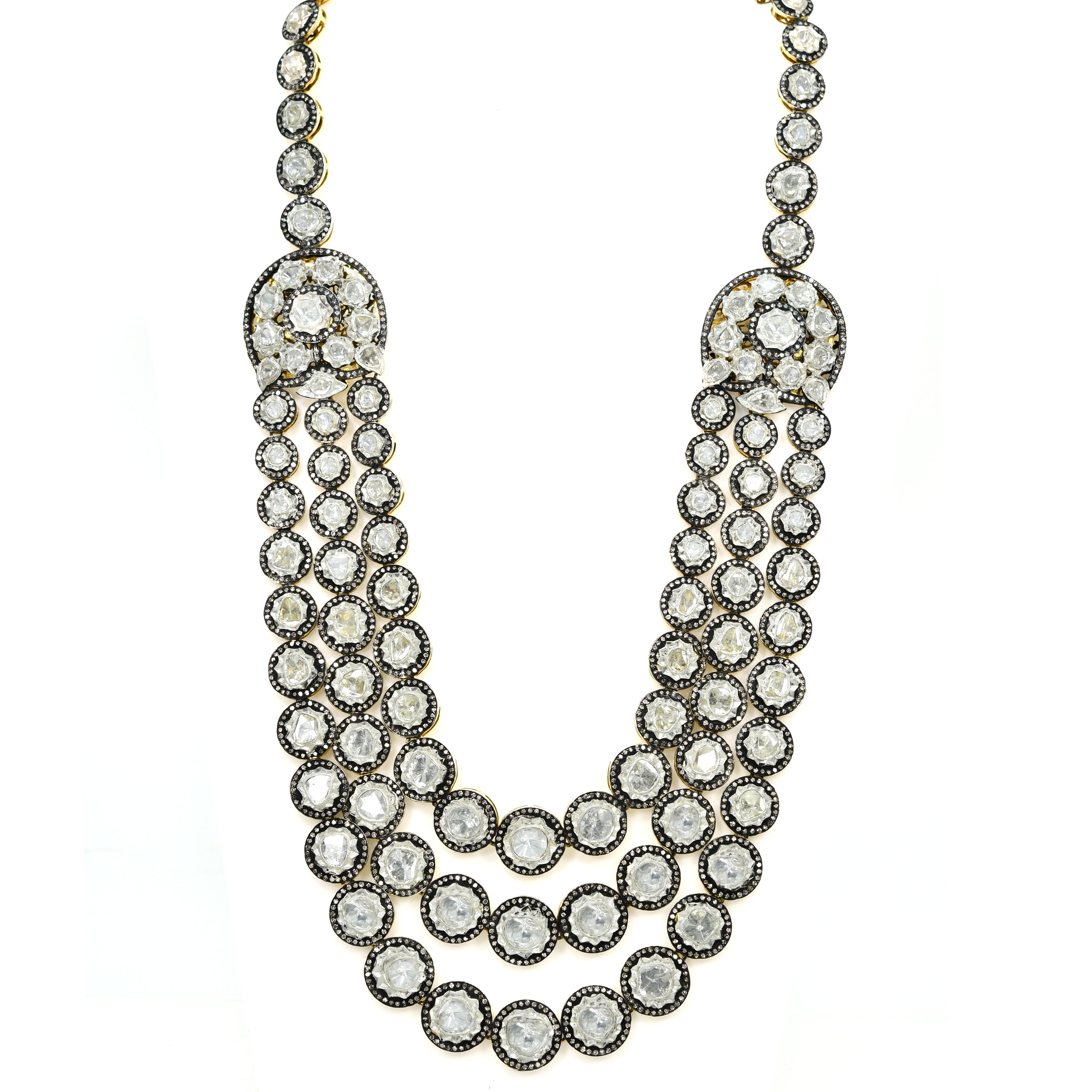 Gold & Silver Three-Layer Polki Diamond Royal Necklace