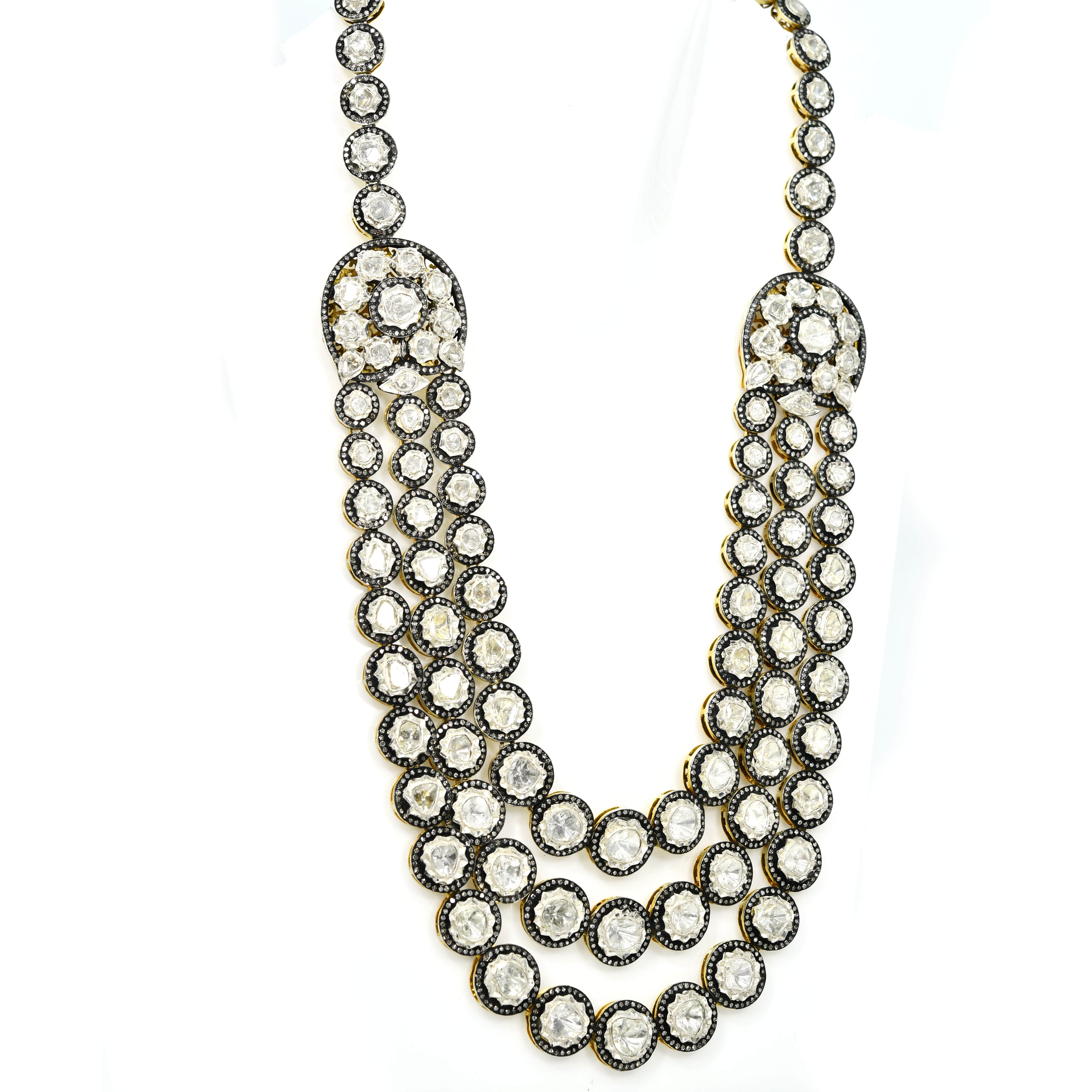 Gold & Silver Three-Layer Polki Diamond Royal Necklace