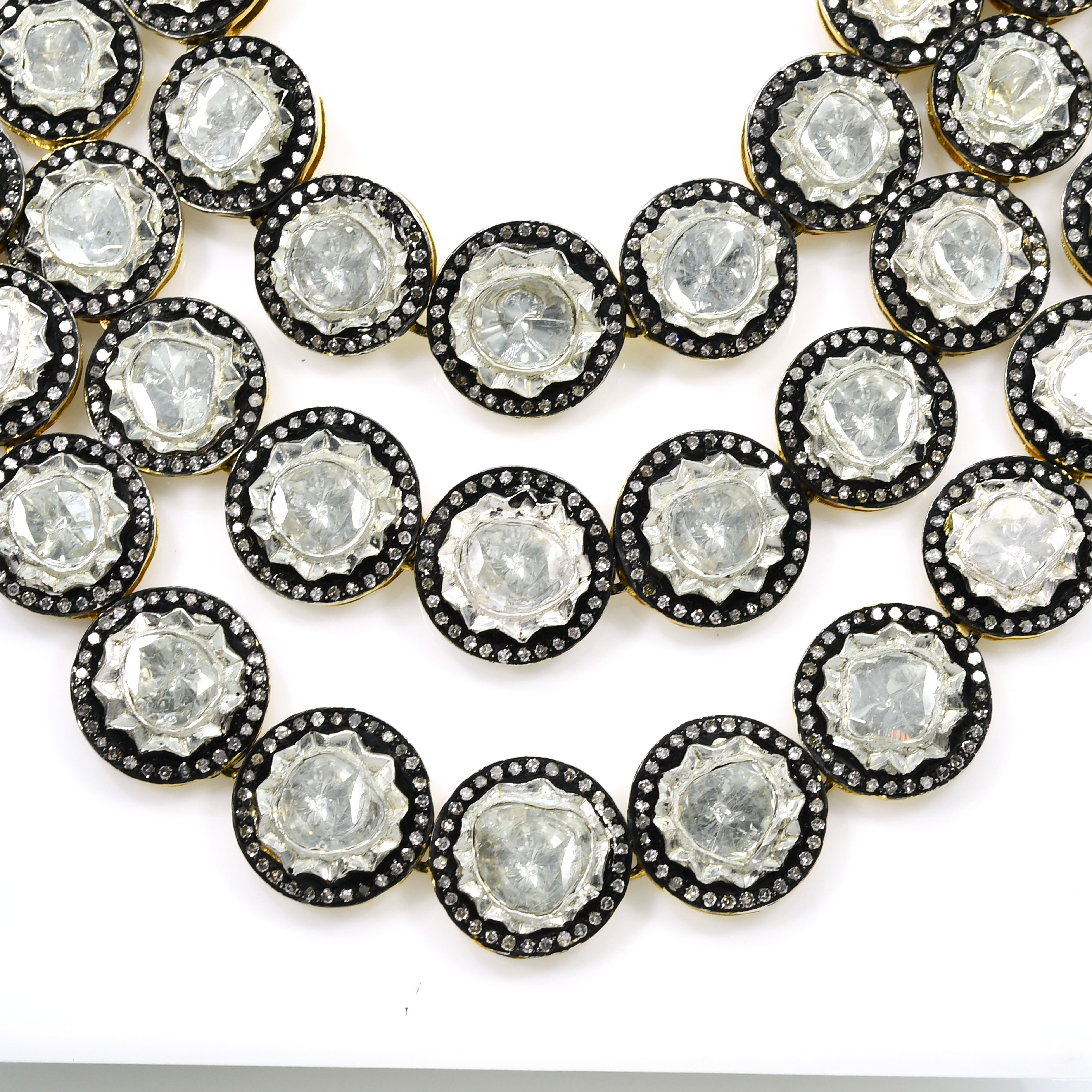 Gold & Silver Three-Layer Polki Diamond Royal Necklace
