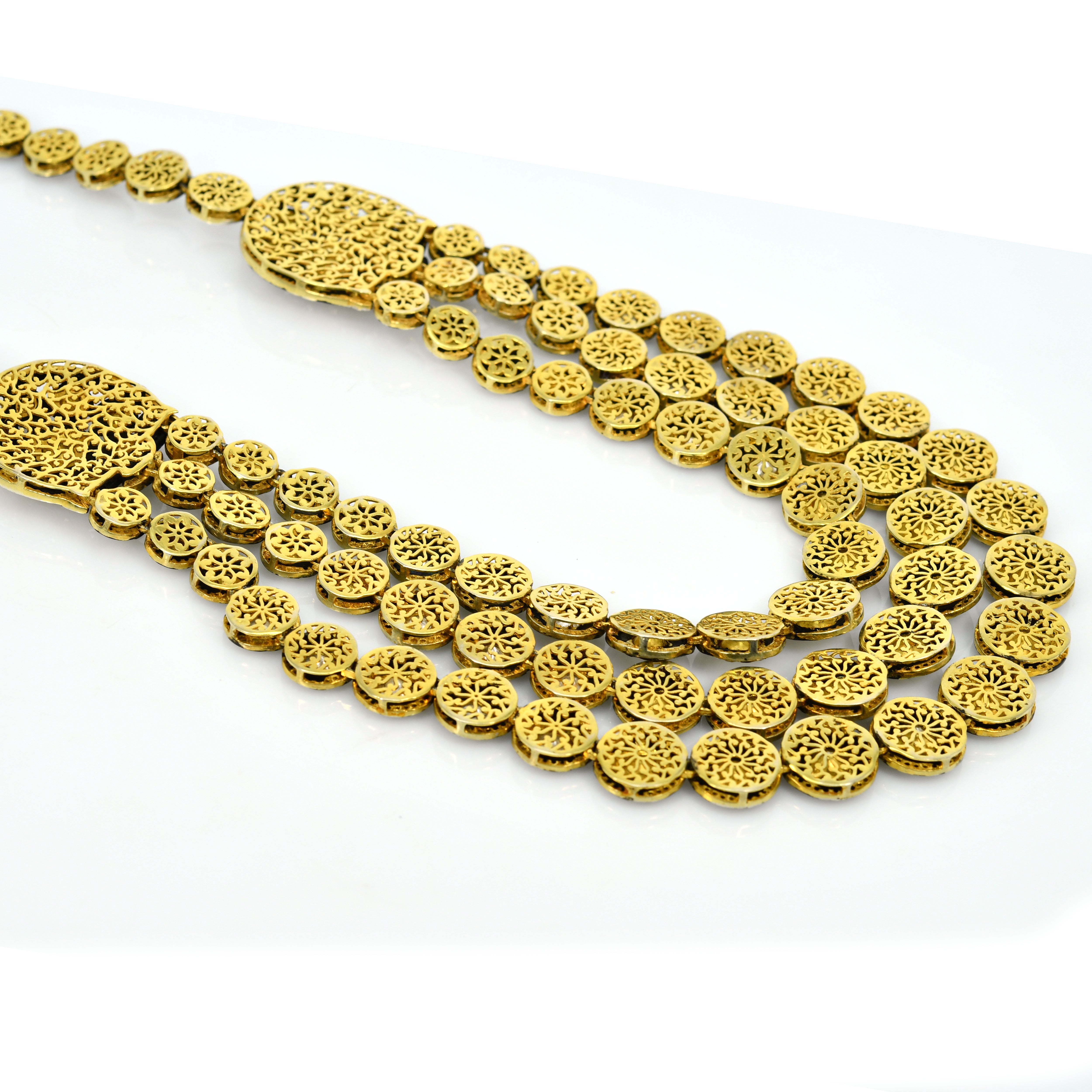 Gold & Silver Three-Layer Polki Diamond Royal Necklace