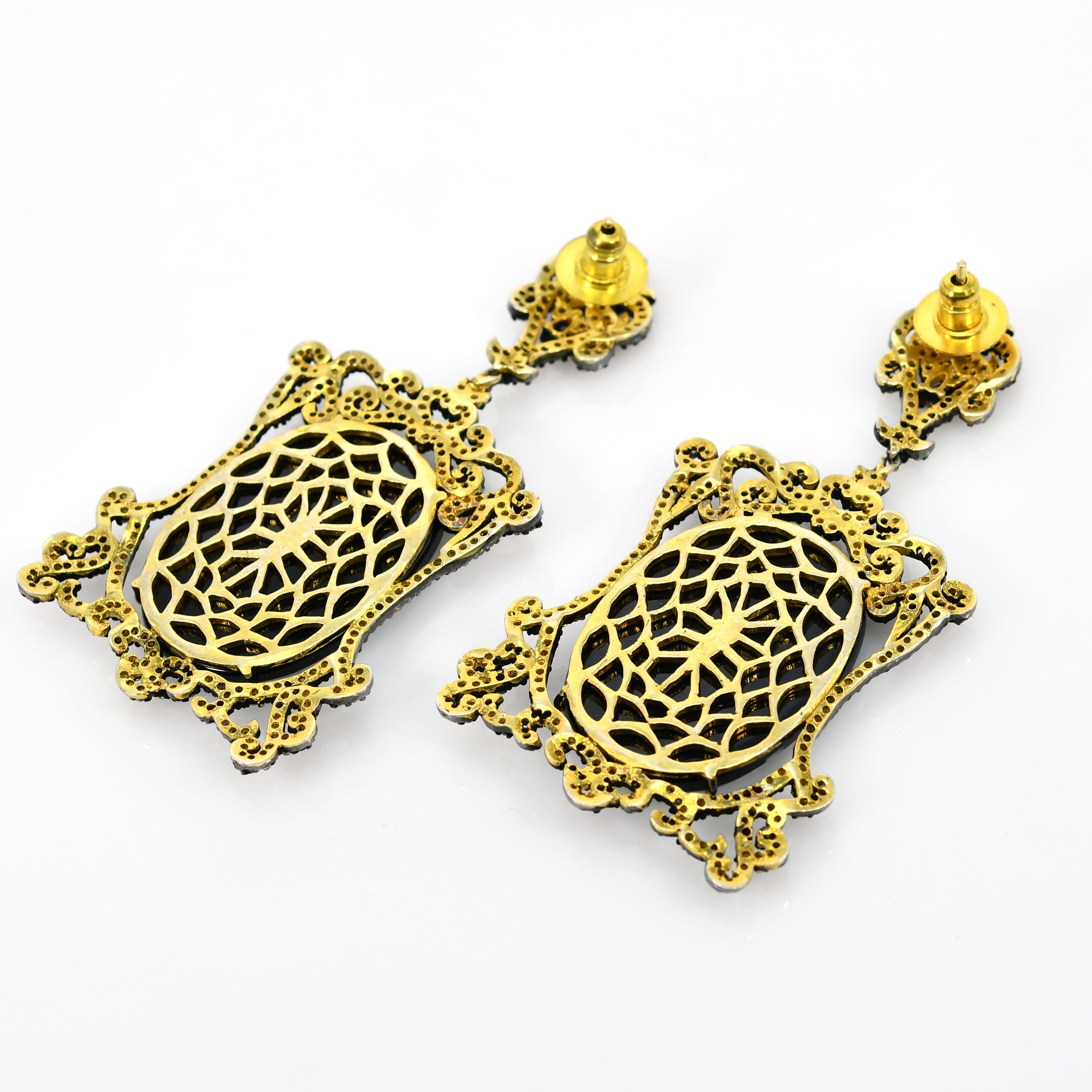 14k Yellow Gold Carved Rose-Cut Diamond Dangle Earrings